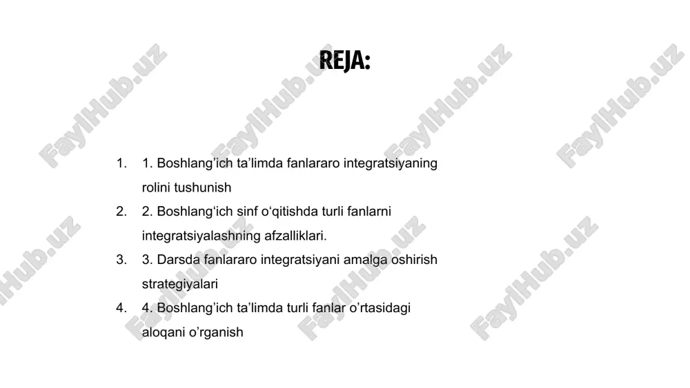 a fanlararo integratsiyani amalga oshirish strategiyalari boshlang‘ich sinfda fanlararo integratsiyani amalga oshirish o‘quvchilarning tushunchalarini chuqurlashtirish uchun fan sohalari o‘rtasida aloqalarni yaratishni nazarda tutadi. o'qituvchilar turli fanlarni birlashtirish va yaxlit ta'limni rivojlantirish uchun tematik birliklardan foydalanishlari mumkin. 01 strategiyalardan biri oʻquv dasturiga real muammolarni integratsiyalash, talabalarga murakkab muammolarni hal qilish uchun turli fanlardan bilimlarni qoʻllash imkonini beradi. ushbu yondashuv talabalarga o'z ta'limlarining o'zaro bog'liqligini ko'rishga yordam beradi va ularni kelajakdagi muvaffaqiyatga tayyorlaydi. 03 bundan tashqari, hamkorlikdagi loyihalar va guruh ishi talabalarni birgalikda ishlashga, fikr almashishga va bir-birining kuchli tomonlariga asoslanishga undash orqali fanlararo integratsiyani kuchaytirishi mumkin. ushbu hamkorlikdagi o'quv muhiti turli fanlar bo'yicha ijodkorlik, muloqot qobiliyatlari va tanqidiy fikrlashni rivojlantiradi. 02 4. boshlang’ich ta’limda turli fanlar o’rtasidagi aloqani o’rganish boshlang'ich ta'limda fanlararo integratsiya fanlar bo'yicha tushunchalarni yaxlit tushunishni rivojlantirish uchun zarurdir. turli fanlar o‘rtasidagi aloqalarni o‘rganish orqali o‘quvchilar o‘z bilimlarini chuqurlashtirishlari va tanqidiy fikrlash qobiliyatlarini rivojlantirishlari mumkin. ushbu yondashuv nafaqat akademik …