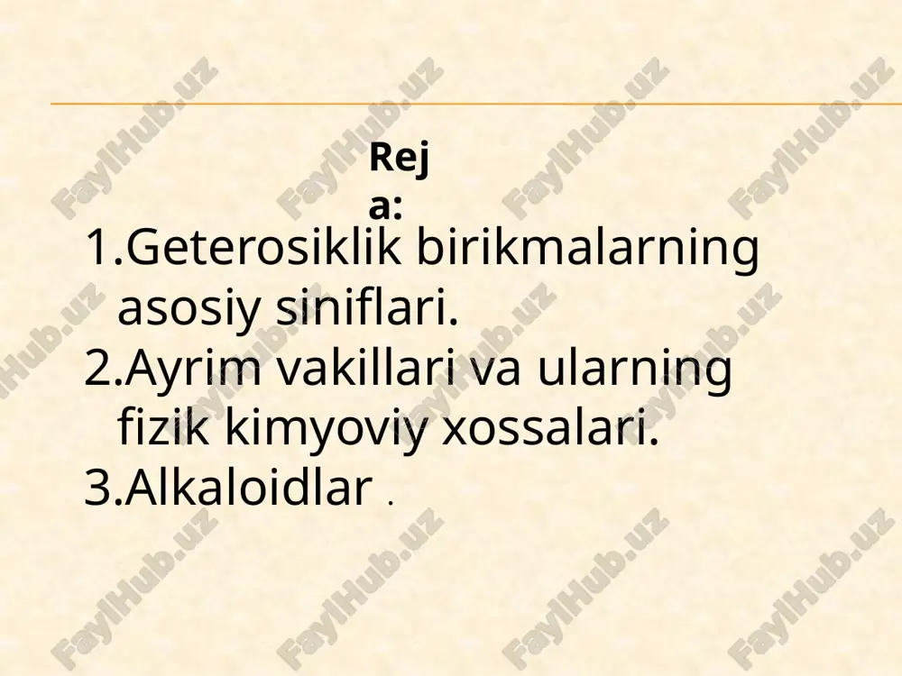 tdan karbosiklik birikmalardan farq qiladi va barqaror birikmalar hisoblanadi. o’zlarining xossalari jixatdan benzolga yaqin turadi yani aromatik xususiyatga ega bo’ladi. o’simlik xlorofili,geteroauksin, indigo, pentsilin, vitaminlar alkaloidlar va pegmentlar geterosiklik birikmalardan iborat. geterosiklik birikmalarning asosiy sinflari quyudagicha: 2. 5 azoli 2 ta geteroatomli birikmalar. 1. 5 azoli 1 ta geteroatomli birikmalar. 4. 6 azoli 2 ta geteroatomli birikmalar. 3. 6 azoli 1 ta geteroatomli birikmalar. 5. ikki halqali geterosiklik birikmalar 6. uch halqali geterosiklik birikmalar pirrol: rangsiz, havoda tez oksidlanadigan beqaror suyuqlik. uning qaynash temperarurasi 131 ‘c. pirrol suvda yomon lekin spirt va efirda oson eriydi. pirrol furan tiofin halqalari o’zaro genetik o’xshash bo’ladi . y.k.yuryevning ko’rsatishicha furan bug’uni sulfid yoki ammiak bilan aralashtirib 450-500 ‘c da al2o3 ustidan o’tkazilsa ular biridan ikkinchisiga o’zgarib turadi. pirrol va uning hosilalari aromatik xossalarni yaqqol namoyon qiladi. u o‘z xossalari jihatidan fenolga ham o‘xshaydi. pirrol xlor, brom, hattoki, yod bilan oson elektrofil o‘rin almashinish …