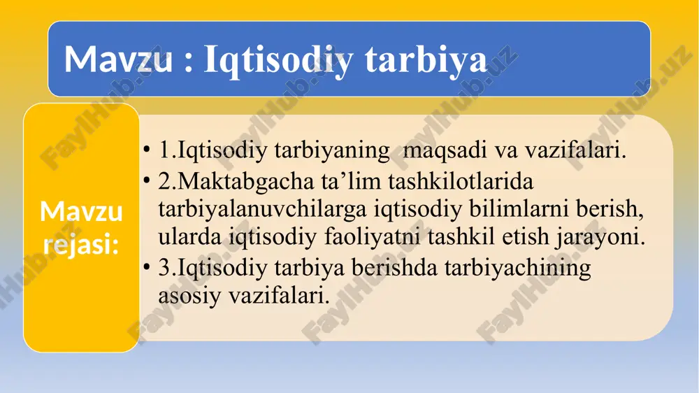 ir. undan dunyoni o‘rganish, o‘zgartirish, shaxsiy manfaat, el-yurt xizmati va mehnat samaradorligini oshirish borasidagi faoliyatlarda foydalanish mumkin. shu sababli ham u qadrlidir. tarixiy voqealardan foydalanish iqtisodiy tarbiya berishning samarador­ligini oshiradi va tarbiyalanuvchilar ma’naviyatini yuksaltirishga yordam beradi. tejamkorlik tarbiyasi mehnat, axloqiy va iqtisodiy tarbiyalaming muhim asosi hisoblanadi. shu sababli ham tarbiyalanuvchilarga iqtisodiy tar­biya berishda, o‘gitlar va hikmatlardan foydalanib, ularni tahlil qilib borilsa, iqtisodiy tarbiya samarali kechadi. 1.iqtisodiy islohotlar hech qachon siyosat ta’siri ostida bo‘lmasligi kerak. bu iqtisodiyot siyosatdan ustun turishi kerakligini bildiradi. ham ichki, ham tashqi iqtisodiy munosabatlarning mafkuradan xoli bo‘lishini ta’minlash kerak. 2. davlat bosh islohotchi sifatida namoyon bo‘lishi darkor. u ustunlikni belgilashi, o‘zgarishlar siyosatini ishlab chiqishi va izchillik bilan amalga oshirishi, jaholatparast va mutaasiblar qarshiligini bartaraf etishi lozim. 3. qonunning ustivorligi, qonunga rioya qilish. bu demokratik yo‘l bilan qabul qilingan konstitutsiyani va qonunlarni istisnosiz hamma kishi hurmat qilishi hamda ularga so‘zsiz rioya qilishi kerakligini bildiradi. 4. aholining demografik tuzilishini …