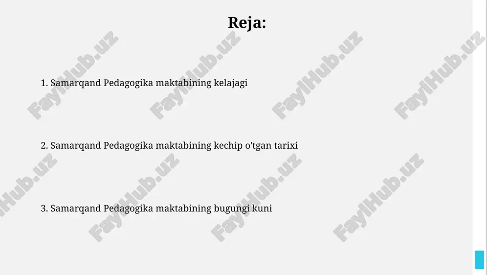 hun xalqaro standartlarga mos keluvchi, ilg'or baholash tizimi, shu jumladan, 360 daraja baholash tizimi qo'llanilmoqda. maktabda stem yo'nalishi bo'yicha 20 dan ortiq yangi fanlar joriy etilgan bo'lib, ular talabalarning raqobatbardoshligini oshirishga qaratilgan. xalqaro hamkorlik va aloqalar xalqaro hamkorlik va aloqalar bo'limi 50 dan ortiq xorijiy universitetlar bilan hamkorlik shartnomalarini amalga oshirgan, bu talabalarning xalqaro almashinuv dasturlarida ishtirok etish imkoniyatlarini kengaytiradi. xalqaro hamkorlik va aloqalar bo'limi jahon miqyosidagi 3 ta nufuzli reyting tashkilotlarining ma'lumotlariga ko'ra, universitetning xalqaro reytingini 20% ga oshirishga hissa qo'shdi. pedagogik kadrlar tayyorlash maktabda o‘qituvchilarni kasbiy rivojlantirish dasturlari mavjud bo‘lib, ularning 80% dan ortig‘i xalqaro standartlarga mos keladi. zamonaviy texnologiyalar va innovatsion pedagogik usullarni qo‘llash orqali, maktab yiliga o‘rtacha 300 dan ortiq yangi pedagog mutaxassislarni tayyorlaydi. samarqand pedagogika maktabining tarixi 1990-yillardan so'ng maktab samarqand davlat universiteti tarkibiga kiritildi va pedagogika yo'nalishi bo'yicha bakalavr va magistr darajalarini beruvchi yirik fakultet sifatida faoliyatini davom ettirmoqda, yillik bitiruvchilar soni 500 dan …
