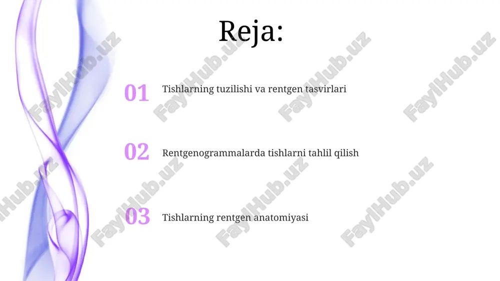 amayganligi tufayli radiolusent zonalar yoki bo’shliqlar sifatida namoyon bo’ladi. ularning hajmi va chuqurligi kasallikning og’irligi va bosqichini aks ettiradi. periapikal lezyonlarning radiografik ko'rinishi iltihabli periapikal lezyonlar ko'pincha ildiz uchida radiolusent soha sifatida namoyon bo'ladi va atrofdagi suyak tuzilmalariga nisbatan chegaralari aniq yoki diffuz bo'lishi mumkin, ba'zan sklerozlashgan zona kuzatiladi. periapikal lezyonlarning radiografik ko'rinishi, ularning kattaligi 5 mm dan 15 mm gacha o'zgarib turishi mumkin va radiolucents yoki radiopaque bo'lishi mumkin, lezyon chegaralari aniq yoki noaniq bo'lishi mumkin. periapikal granulomalar, 3-10 mm gacha bo'lgan radiolusent sohalar sifatida ko'rinadi, ularning shakli yumaloq yoki oval bo'lib, chegaralari odatda aniq va sklerozlashgan zona bilan o'ralgan bo'lishi mumkin. periodontitning radiografik ko'rinishi periodontitning dastlabki bosqichlarida alveolar suyakning 1-2 mm atrofida yo'qolishi aniqlanishi mumkin, bu esa lamina duraning ingichkalashuvi bilan namoyon bo'ladi. o'rtacha va og'ir periodontitda alveolar suyakning 3 mm dan ortiq yo'qolishi, interdental septalarning sezilarli darajada kamayishi va furkatsiya lezyonlari kuzatiladi. radiografik tasvirlarda periodontitning og'ir shakllarida …
