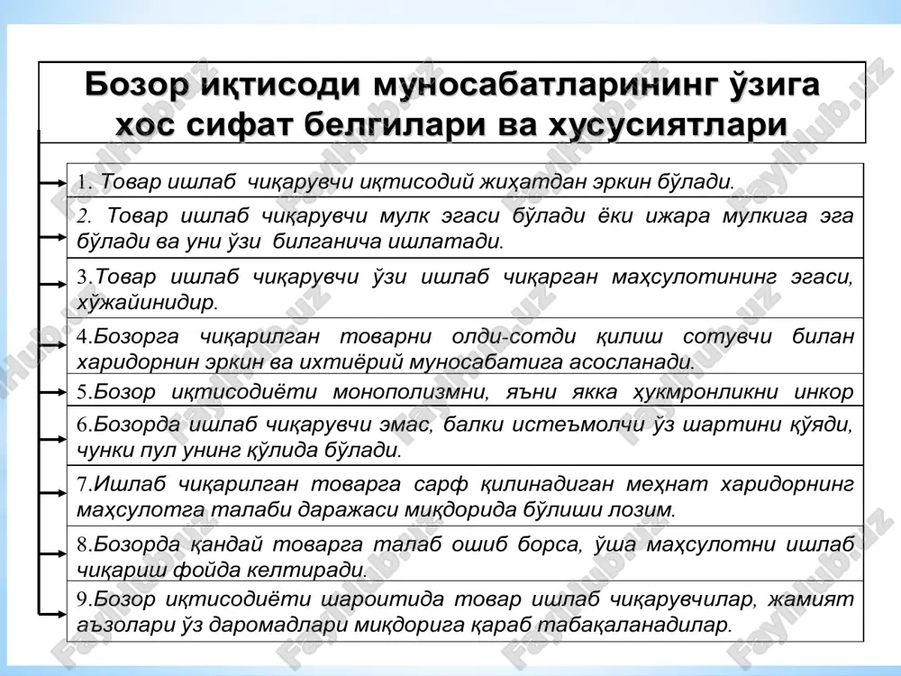 увчи энг йирик давлатидир 4 баробар 5,6 млн. тонна 22,5 млн. т 1991г. 2017г. 5.6 21.4 жаҳоннинг айрим мамлакатларида кичик бизнесдан фойдаланиш йўналишлари 14 кичик бизнесдан фойдаланиш ишсизлик ва қашшоқлик каби ижтимоий муаммоларнинг кескинлигини пасайтирувчи омил ҳиндистон, албания, бра-зилия ижтимоий-иқтисодий ва сиёсий барқарорлашув, ўрта синфнинг таркиб топиши франция, буюк британия, бельгия, германия, канада, испания рецессияни бартараф этиш янги бозорларни барпо этиш мамлакатлар исроил, ақш мексика, канада, сингапур, япония ислоҳотларни изчил амалга ошириш хитой, польша, чехия, венгрия, словакия хх асрдаги 61 та йирик кашфиётларидан 48 таси кичик корхоналарда яратилган: 15 антибиотиклар инсулин автоматик узатмалар вертолетлар кинескоплар целлофан ксерокопия шарикли ручкалар «рolaroid» фотокамераси микрокомпьютерлар бир сўз билан айтганда, кичик бизнес ва хусусий тадбиркорлик ўрта синфни шакллантириш учун мунтазам кенгайиб бораётган база бўлиб хизмат қилмоқда. ўрта синф эса, маьлумки, ҳар қандай демократик жамиятнинг асоси бўлиб ҳисобланади. ўзбекистонда жамият таркибида ўрта синф улушининг ўсиб бориши, фоизда реал мулкдорлар ўрта синфи иқтисодий, сиёсий ва ижтимоий …