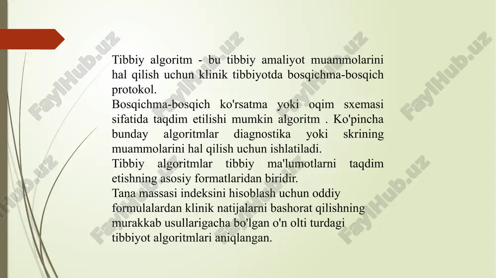 sadigan oqim sxemalari qo'llanildi. masalan, grafik tibbiy algoritmlar rossiya tibbiyot fanlari akademiyasining akademigi, tibbiyot fanlari doktori, professor igor denisovning ilmiy tahriri ostida nashr etilgan "umumiy (oilaviy) amaliyot shifokorlari uchun amaliy qo'llanma " darslikda keltirilgan . darslik sxemalar ko'rinishida amaliyotda tez-tez uchraydigan klinik sindromlarning diagnostika algoritmlarini grafik tarzda ko'rsatadi, masalan: algoritm " o'tkir bosh og'rig'i "; sinkop holati " algoritmi; algoritm " gemoptizi " ; algoritm " nafas qisilishi " ; algoritm " disfagiya " ; algoritm " o'tkir diareya ". tez yordam algoritmlari " shoshilinch tibbiy yordam " o'quv kursi tibbiy xodimlar uchun grafik ko'rsatmalar sifatida buyurtma qilingan sxemalardan foydalanadi. tez tibbiy yordam xizmati aholiga tibbiy yordam ko'rsatish tizimining eng muhim bo'g'inlaridan biridir. ixtisoslashgan va chiziqli tez yordam brigadalarining harakatlari juda aniq amalga oshirilishi kerak; bunday harakatlar ketma-ketligi ajdaho sxemalari yordamida tasvirlanadi va algoritmlar deb ataladi. shoshilinch tibbiy yordam bo'yicha o'quv dasturida "algoritmlarni qanday o'qish kerak?" bo'limi mavjud bo'lib, unda …