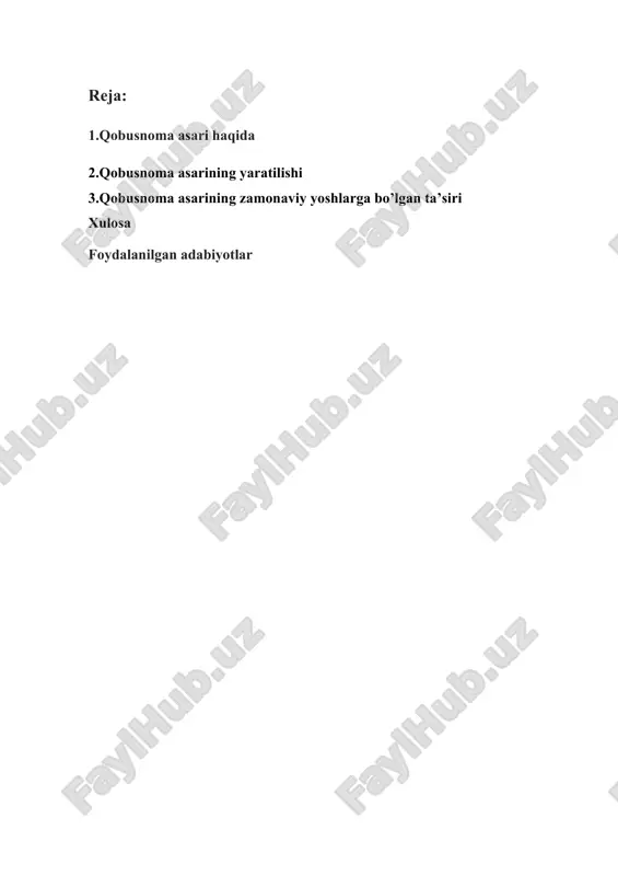 idan tatar tiliga, xix asrda ingliz, nemis (1881), fransuz (1886) va rus tillariga tarjima qilingan[3]. 1935-yilda tehron universitetining professori, adib said nafisiy ushbu asarni tehronda nashr ettirgan. 1860-yilda oʻzbek tiliga ilk marotaba shoir va mutafakkir muhammad rizo ogahiy tomonidan tarjima qilingan. asarning oʻzbek tiliga tarjima qilinishi shahzoda feruz muhammad rahimxon ii topshirigʻi bilan boʻlgan. uning qoʻlyozma nusxasi oʻzbekiston respublikasi fanlar akademiyasining sharqshunoslik institutida qoʻlyozmalar fondida va sankt-peterburgdagi “saltikov-shchedrin” nomli nomli kutubxonada saqlanadi[1][4]. nashrlar “qobusnoma” asari 1965, 1973 va 1986-yillarda adabiyotshunos olim subutoy dolimov say-harakatlari bilan 3 marotaba nashrdan chiqarilgan[1]. ushbu nashrlarda asarning baʼzi boblari davlat mafkurasiga zidligi tufayli qisqartirishga uchraganligi taʼkidlanadi[3]. 1994-yil “istiqlol” nashriyoti tomonidan[1], 2019-yilda esa “oʻqituvchi” nashriyoti tomonidan qayta nashr etilgan[5]. tuzilishi asarning 1994-yilgi nashri muqaddima va 44 bobni oʻz ichiga olgan. ushbu nashrga ogahiyning qoʻlyozmasi, yevgeniy bertelsning rus tilidagi tarjimasi va said nafisiyning tehron nashri asos qilib olingan. asarda qurʼon suralari, muhammad paygʻambarning faoliyati va koʻrsatmalarini ifodalovchi …