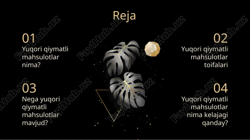 higa ega avtomobillarni ishlab chiqaradi. bu mashinalar odatda yuz minglab, xatto millionlab dollarlarda baholanadi. misol uchun rolls-royce avtomobillar narxi $380.000-$3.500.000 oralig’ida. 2.tasviriy sanʼat tasviriy sanʼat asarlari oʻzining betakror goʻzalligi, noyobligi va madaniy ahamiyati tufayli koʻpincha yuqori baholi buyumlar hisoblanadi. da vinchi, pikasso, van gog va rembrandt kabi mashhur rassomlarning san'at asarlari kim oshdi savdosida o'nlab, hatto yuzlab million dollarlarga sotilishi mumkin. misol uchun da vinchining narxi hozirgi kunda $860.000.000 dollar atrofida baholanadi. u amerikada 1962-yilda $100.000 dollarga sug’urta qilingan. sug’urtani hozirgi kunga hisoblasak $1mlrd dollarni tashkil etadi. 3.premium soatlar yuqori darajadagi soatlar aniq va yuqori sifatli materiallardan tayyorlangan bo'lib, ularni kollektorlar va ishqibozlar tomonidan juda talab yuqori. rolex, cartier va tiffany & co. kabi brendlar qimmatbaho toshlar, noyob dizayn va ajoyib mahorat bilan yuqori darajadagi zargarlik buyumlari va soatlar ishlab chiqaradi. ushbu mahsulotlar ko'pincha o'nlab yoki yuz minglab dollarga tushishi mumkin. misol uchun rolex soatlari dunyodagi eng qimmat va noyob …