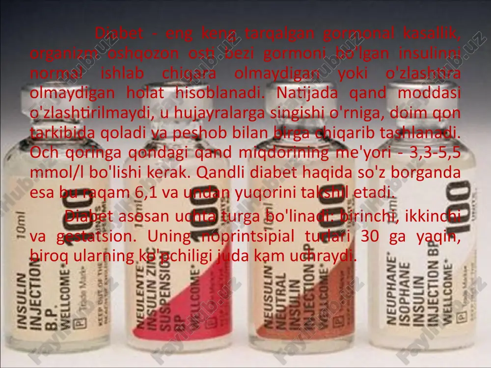 farqni bilib olaylik. 1-turdagi va 2-turdagi diabet - mutlaqo turli kasalliklardir. ularni bir atama bilan nomlashlariga sabab shuki, oldinlari ularni ajrata olishmagan, ularning belgilari esa o'xshash bo'lgan. bu sizni qo'rqitadi. 2-turdagi diabet bilan tanish bo'lgan qarindoshlaringiz yoki tanishlaringiz bor bo'lsa ajabmas. ularga qarab turib, ularning diabetdan aziyat chekayotganiga ishonish qiyin. ammo bu yomon - biz shunchaki diabetning real oqibatlarini sezmaymiz! hatto bemorlarning o'zi ham paydo bo'lgan asoratlarda yoshlarini, qandaydir kasalliklarini yoki o'sha ortiqcha vaznni ayblaydilar. holbuki aynan mana shu diabet - har qanday kasallikning kechishini yomonlashtiruvchi jiddiy omildir. 6 xavfni baholaymiz "ha" javobi qancha ko'p bo'lsa, 2-turdagi diabet ehtimoli shuncha ko'p. uch va undan ko'p "ha" degan javob - shifokorga borish uchun bahona bo'la oladi. 1. ortiqcha vazningiz bormi? 2. yaqin qarindoshlaringizning (aka-uka, opa-singil, ota-ona) birida 2-turdagi diabet yoki diabet oldidagi holat bormi? 3. sizda gestatsion diabet bo'lganmi yoki chaqalog'ingiz tug'ilganida 4 kg dan ortiq vaznga ega bo'lganmi? 4. qon …