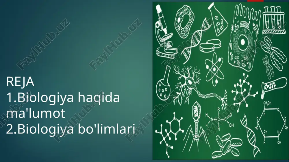 g bir-biri bilan va boshqa fanlar bilan qoʻshilib ketishi tufayli bir qancha kompleks fanlar shakllangan (mas, sitogenetika, sitoembriologiya, ekologik genetika, ekologik fiziologiya). biologiya fanlarini tadqiqot metodlariga binoan ham alohida fanlarga ajratish mumkin. maye, organizmlarning tarqalishini biogeografiya, toʻqima va xujayralar tarkibini biokimyo, fizik jarayonlar va metodlarni biofizika oʻrganadi. oʻz navbatida bu fanlarni ham tekshirish obʼyektlariga binoan alohida fanlarga ajratish mumkin (mas, oʻsimliklar biokimyosi, hayvonlar biokimyosi). biokimyoviy va biofizik metodlar koʻpincha oʻzaro qoʻshilib yoki boshqa fanlar bilan birgalikda yangi fanlarni hosil qiladi (mas, radiatsiyey biokimyo, radiobiologiya). biologik tadqiqotlardan oliigan natijalarni taxlil qilish va umumlashtirishda biometriya, yaʼni biologik matematika katta ahamiyatga ega. tirik organizmlar tuzilishini oʻrganish darajasiga binoan ham bir qancha fanlar shakllangan (mas, molekulyar biologiya, gistologiya, anatomiya, ekologiya va boshqalar). biologiyaning bevosita amaliyot bilan bogʻlangan masalalarini parazitologiya, gelmintologiya, immunologiya, bionika, kosmik biologiya kabi fanlar oʻrganadi. insonni biologik evolyutsiya mahsuli va obʼyekta yeyfatida antropologiya, ijtimoiy hayot mahsuli yeyfatida sotsial biologiya oʻrganadi. biologiyaning bevosita …