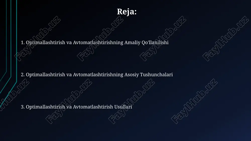misollar google, qidiruv natijalarini optimallashtirish orqali, sahifalarning yuklanish tezligini 20% ga oshirdi, bu foydalanuvchi tajribasini va konversiya darajasini yaxshiladi. amazon kompaniyasining avtomatlashtirilgan omborlari, buyurtmalarni bajarish vaqti 15% ga qisqardi, bu esa 30% ga yuqori samaradorlikka erishdi. e'tiboringiz uchun rahmat @taqdimot_robot image1.jpg image2.jpg image3.jpg image4.jpg image5.jpg