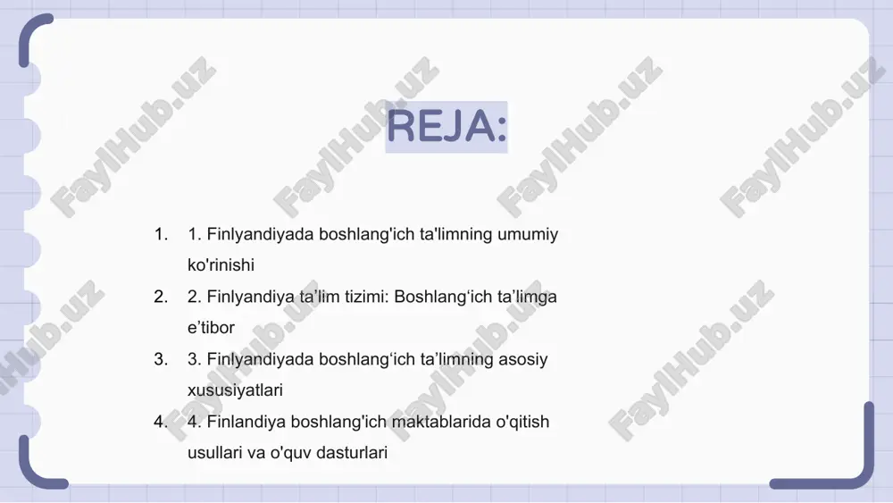 eʼtibor qaratgan holda, har bir oʻquvchi akademik va shaxsiy muvaffaqiyatga erishish uchun zarur vositalar va resurslarni olishini taʼminlashga qaratilgan. 3. finlyandiyada boshlang‘ich ta’limning asosiy xususiyatlari finlyandiyada boshlang'ich ta'lim individual ta'lim, yaxlit rivojlanish va talabalar farovonligiga qaratilganligi bilan ajralib turadi. asosiy xususiyatlardan biri kamroq tuzilgan o'quv muhitiga e'tibor berishdir, bu erda talabalar o'z tezligida kashf qilish va o'rganish erkinligiga ega. yana bir muhim jihat - o'qituvchilar, ota-onalar va o'quvchilar o'rtasidagi hamkorlikdagi yondashuv, qo'llab-quvvatlovchi va tarbiyalovchi o'quv hamjamiyatini yaratish. 4. finlandiya boshlang'ich maktablarida o'qitish usullari va o'quv dasturlari finlyandiya boshlang‘ich maktablarida o‘qitish metodikasi faol o‘rganish va o‘quvchilar ishtirokiga qaratilgan. o'qituvchilar o'quvchilarni jalb qilish uchun guruhda ishlash, loyihalar va tajribaviy o'rganish kabi turli usullardan foydalanadilar. finlyandiya boshlang'ich maktablaridagi o'quv dasturi yaxlit ta'limni, jumladan, tanqidiy fikrlash, ijodkorlik va muammolarni hal qilish ko'nikmalarini rivojlantirishga qaratilgan. ko'pincha fanlararo o'rganishni rag'batlantirish uchun mavzular birlashtiriladi. talabalar, shuningdek, individual ta'limni targ'ib qiluvchi va barcha talabalarning turli kelib chiqishi va …