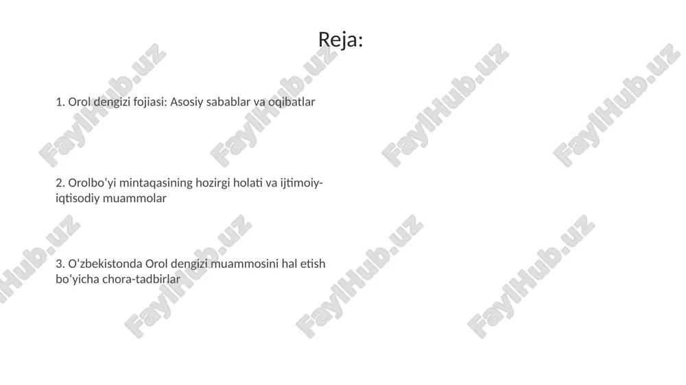 irilgan. o'zbekiston orol dengizining qurishi oqibatlarini yumshatish uchun 2018-yilda bmt huzurida orolbo'yi mintaqasi uchun inson xavfsizligi bo'yicha ko'p tomonlama sheriklik trast fondini tashkil etdi. e'tiboringiz uchun rahmat image3.png image1.jpeg image2.jpeg