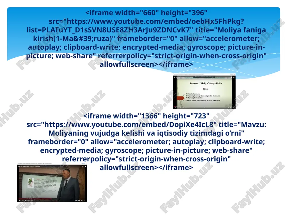 atgina moliya orqali emas, balki boshqa iqtisodiy kategoriyalar, jumladan baho, kredit, soliq va h.k.lar orqali ham amalga oshiriladi. tovar qiymatining pulda ifodalanishi baho deyiladi. mustaxkamlash uchun savollar moliyaning vujudga kelish shart-sharoitlari nimalardan iborat? moliya» so'zi, eng avvalo, qanday ma'nolarni anglatadi? moliya va moliyaviy munosabatlarning mohiyati haqidagi tasavvurlar vaqt o'tishi bilan o'z ko'rinishini qanday o'zgartirib borgan? 4.moliyaning ijtimoiy-iqtisodiy mohiyati, taraqqiyot qonuniyatlari, tovar-pul munosabatlarining qamrab olish sohasi va ijtimoiy takror ishlab chiqarishdagi roli nimalar bilan belgilanadi? 5.tarixiy kategoriya sifatida moliyaning vujudga keiishi nimalarga bog'liq? 6.moliya deb nimaga aytiladi? 7.moliyaviy munosabatlarning farqlanuvchi xarakterli belgilari nimalardan iborat? 8.moliyaning xarakterli belgilariga nimalar kiradi? 9.moliya kimlar (nimalar) o'rtasida vujudga keladigan pul munosabatlarini ifodalaydi? 10.o'zining moddiy mazmuniga ko'ra moliya nimalarni ifoda etadi? 11. moliyaviy munosabatlarning ijtimoiy-iqtisodiy mohiyati qanday savolning tadqiq qilinishi orqali namoyon bo'ladi? 12.taqsimlash jarayonlarida moliyadan tashqari yana qanday iqtisodiy kategoriyalar ishtirok etadi? tayanch so‘z va iboralar. 1.moliya . 2. maqsadli pul fondlari. 3. markazlashgan. 4. …