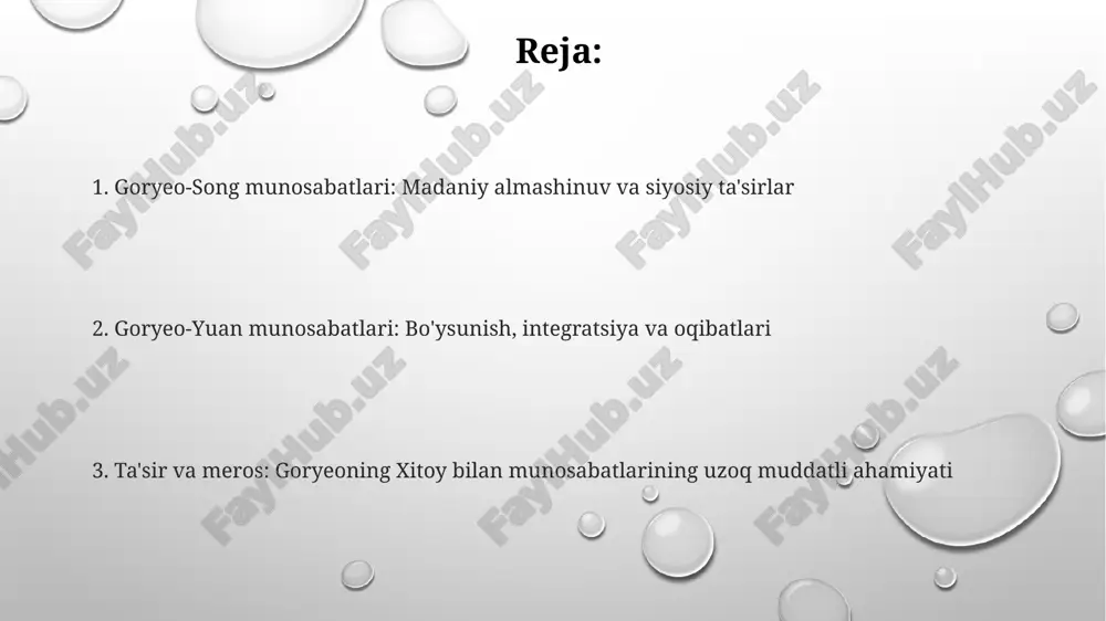 odlarga ta'sir ko'rsatdi. mo'g'ullar hukmronligi (yuan sulolasi) davrida goryo mo'g'ullarga katta miqdorda o'lpon to'ladi, bu esa goryoning iqtisodiyoti uchun qiyin bo'ldi va uning iqtisodiy rivojlanishiga salbiy ta'sir ko'rsatdi. e'tiboringiz uchun rahmat image1.png image2.png