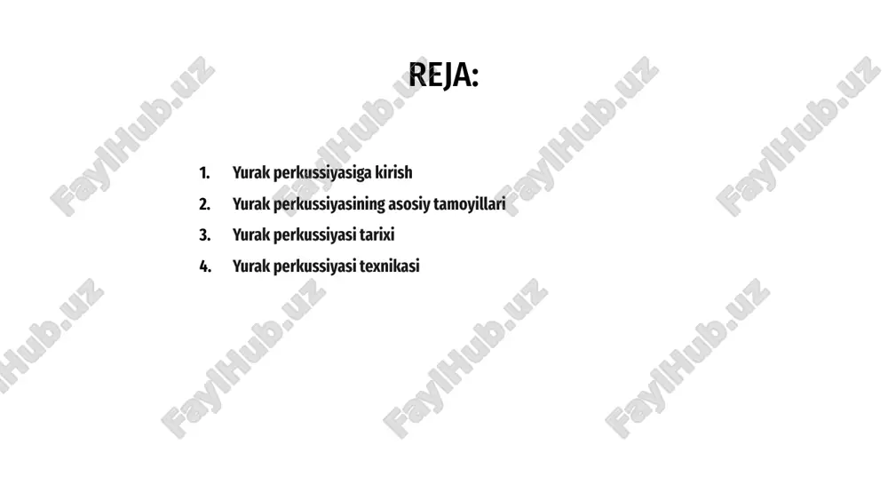 atini va faoliyatini baholash uchun ishlatiladigan diagnostika usulidir. 1 texnika yurak tuzilishidagi anormalliklarni aniqlashga yordam beradigan tovushlarni chiqarish uchun ko'krak qafasiga tegishni o'z ichiga oladi. 3 yurak perkussiyasi paytida chiqarilgan tovushlarni tinglash orqali tibbiyot xodimlari yurakning salomatligi va faoliyati haqida muhim ma'lumotlarni to'plashlari mumkin. 2 yurak perkussiyasining klinik qo'llanilishi a yurak perkussiyasi yurak faoliyatini baholash va anormalliklarni aniqlash uchun klinik sharoitlarda qo'llaniladigan muhim texnikadir. ko'krak qafasiga tegib, sog'liqni saqlash mutaxassislari yurakning hajmini, shakli va holatini aniqlashlari mumkin. b ushbu noinvaziv usul yurakning tuzilishi va faoliyati haqida qimmatli ma'lumotlarni beradi, turli yurak-qon tomir kasalliklarini tashxislashda yordam beradi. bu, ayniqsa, yurakning kengayishi yoki yurak atrofida suyuqlik to'planishi kabi holatlarni aniqlashda foydalidir. c umuman olganda, yurak perkussiyasi yurak kasalliklarini baholash va boshqarishda hal qiluvchi rol o'ynaydi, tibbiy yordam ko'rsatuvchi provayderlarga bemorlarni parvarish qilish va davolash rejalari haqida ongli qarorlar qabul qilishda yordam beradi. yurak perkussiyasi yurakning o'lchami, shakli va funktsiyasi haqida qimmatli ma'lumotlarni …