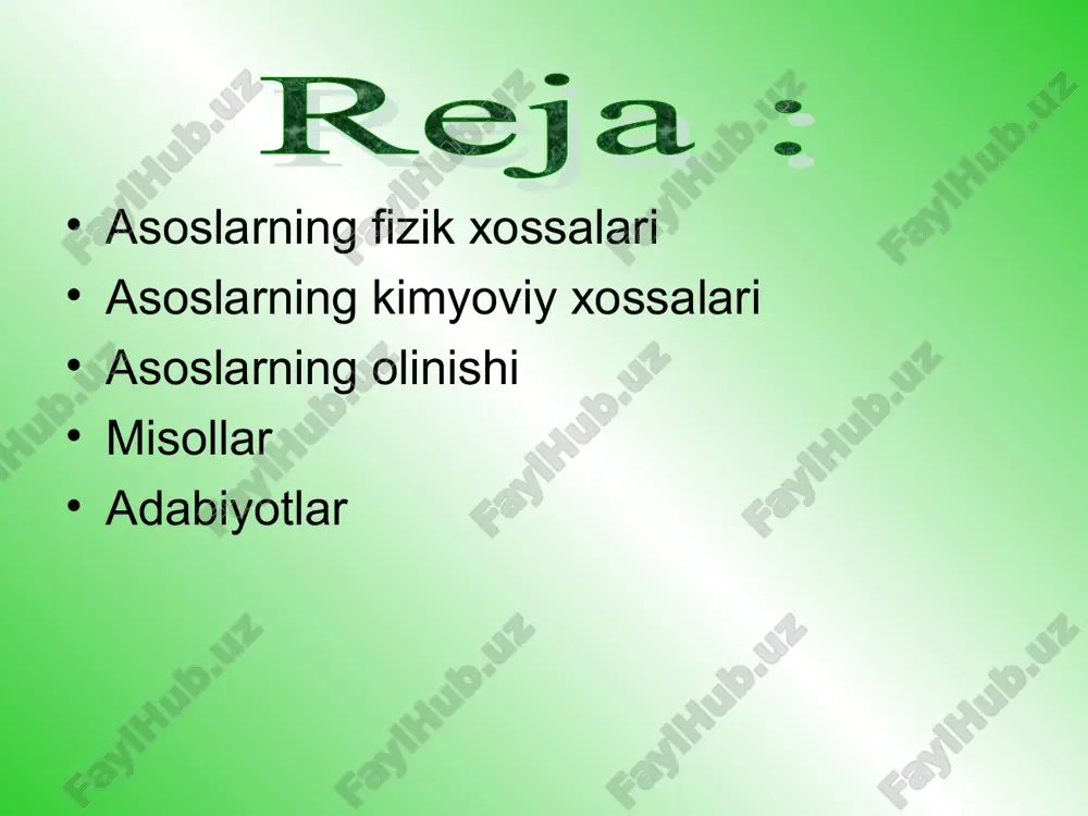 2+2kcl 4.svda eriydigan asoslar juda yuqori temperaturaga ham chidamli, lekin suvda erimaydigan asoslar qizdirish ga chidamsiz , tezda parchslanib ketadi. co(oh)2--- cuo+h2o 5.ayrim asoslar borki ,ular ham kislotalar bilan, ham ishqorlar bilan reaksiaga kirishib tuz va suv hosil qiladi. ular amfotir gidroksidlar deb ataladi. masalan al(oh)3 zn(oh)2 cr(oh)3 va hokazo . amfotir gidroksidlar ham metallarning suvda yaxshi eriydigan tuzlariga ishqorlar ta’sir etturib olinadi. zncl2+2naoh=zn(oh) 2+2nacl al(no3)3+3koh=al(oh)3+3kno3 amfotir gidroksidlar suvda erimaydi . ular kislota va ishqorlar bilan oson reaksiyaga kirishib tuz va suv hosil qiladi. zn(oh)2+2hcl=zncl2+2h2o al(oh)3+koh=kalo2+2h2o zn(oh)2+2naoh=na2zno2+2h2o 9,8gr cu(oh)2 parchalanganda qancha cuo hosil bo’ladi? a) 80 b) 8 c) 0.8 d) 9.8 2. 11,2 gr koh bilan cuso4 reaksiyaga kirishganda qancha cu(oh)2 hosil bo’ladi a) 22.4 b) 98 c) 9.8 d) 23 3. 5.6gr koh ga k metali bilan reaksiaga qamncha (n.sh) da h2 olinadi ? a) 44.8 b)1.12 c)8.96 d)5.6 4. 148gr ca(oh)2 bilan na2co3 reaksiyasi natijada qancha cho’kma …