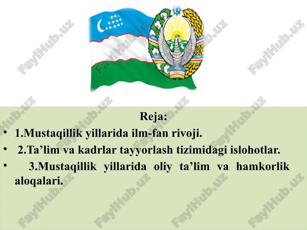 qot kompleksi 362 ta institutni birlashtiradi.ular orasida 101ta ilmiy-tadqiqot institutlari, 55 ta oliy o‘quv yurtlarining bo‘limi, 65 ta ilmiy loyiha tashkilotlari, 32 ta ilmiy -ishlab chiqarish birlashmalari, 30 ta ilmiy axborot markazlari mavjud. respublikada 46 mingga yaqin kishi ilmiy-tadqiqot ishlarini olib bormoqda. ularning orasida 2,8 ming fan doktori, 16 ming 100 dan ortiq fan nomzodlari bor. ilm-fanning 20 dan ziyod yo‘nalishida yuqori malakali ilmiy kadrlar tayyorlanmoqda. образец текста второй уровень третий уровень четвертый уровень пятый уровень o‘zbekiston respublikasi prezidenti sh.mirziyoevning 2016 yil 29-dekabrdagi “o‘zbekiston respublikasi fanlar akademiyasi akademiklari faoliyatini yanada takomillashtirish va rag‘batlantirish to‘g‘risida”gi farmoniga muvofiq mamlakatimiz ilm-fani nufuzini yanada oshirish, ilmiy texnologik sohani yuksaltirishda akademik ilm-fanning rolini kuchaytirish, fanlar akademiyasi a’zolari tarkibini fanning ustuvor yo‘nalishlarida olib borayotgan faol ilmiy-tadqiqot izlanishlari natijalari bilan respublika va xalqaro ilmiy hamjamiyat tomonidan e’tirof etilgan taniqli olimlar hisobiga kengaytirish, mavjud ilmiy maktablar an’analarini davom ettirish va yangi maktablar yaratilishini ta’minlash maqsadida 32 ta olim …