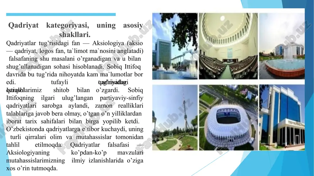 `tibor bergan bu mavzuning g’arb falsafasida o’z tarixiga ega ekanligiga shubha qilmaymiz. avlod va ajdodlarimiz yaratgan qadrlash mezonlarining tarixi eng qadimgi naqllar, rivoyatlar, afsona, hikoyat, dostonlarga, ya`ni halq og’zaki ijodi namunalariga borib taqaladi. spitamen, muqanna va jaloliddin manguberdi tug’risidagi asarlarda, alpomish, to’maris va shiroq tug’risidagi afsona vatanparvarlik, halq va dostonlarda va yurt uchun fidoyilik kabi ozodligi ko’plab umuminsoniy qadriyatlar tasvirlangan. ma`naviy merosimizning yorqin namunasi – «avesto» zardo’shtiylikning muqaddas kitobi bo’lganligidan, unda bu dinning qadriyatlar tizimi, qadrlash mezonlari, o’sha davrdagi milliy g’oyalar yorqin ifodalangan. sivilizatsiyamiz qadriyatlari va halqimizga hos qadrlash me`yorlari musulmon sharqi va arablar dunyosi madaniyatining rivojiga ham nihoyatda katta aks ta`sir ko’rsatgan. tarihda nomlari saqlangan allomalarimiz o’z navbatida butun jahon, sharq madaniyatiga g’oyat katta hissa qo’shganlar. bunday fikrni abu hanifa, al- buhoriy, at-termiziy, kubro, ahmad yassaviy, naqshband kabi ilohiyot ilmining zabardast allomalari tug’risida ham aytish joiz. ularning har biri o’z zamonasida islomni civilizaciyamizning yuksak madaniyati nuqtai nazaridan tarqib va …
