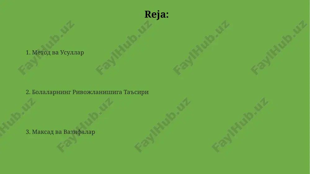 r va bu ularning o'ziga bo'lgan ishonchini 15-25% gacha kuchaytiradi. sahnada muvaffaqiyatli chiqishlar, hatto kichik rollarda ham, 7-10 yoshli bolalarda o'ziga ishonchni mustahkamlaydi va ijobiy o'z-o'zini baholashni rivojlantiradi. teatrlashtirilgan o'yinlar orqali bolalar 3-5 yosh oralig'ida o'ziga ishonch hissini 20% ga oshirishi mumkin, bu esa ijtimoiy moslashuvchanlikni yaxshilashga yordam beradi. estetik tarbiya teatrlashtirilgan o‘yinlar orqali estetik tarbiya berishda 2-3 ta asosiy obrazlarni tanlash, ularning xarakterini aniq ifodalash, bolalarning ijodkorlik qobiliyatlarini 10-15% ga oshirishga yordam beradi. estetik tarbiya jarayonida ranglar, shakllar, tovushlar, harakatlarning uyg‘unligi orqali bolalarning estetik didini shakllantirish, 4-5 ta asosiy ranglarni farqlash va ularni tasvirlash ko‘nikmalarini rivojlantirish muhim hisoblanadi. estetik tarbiyaning asosiy maqsadi – bolalarda 3 yoshdan 7 yoshgacha bo‘lgan davrda go‘zallik tuyg‘usini shakllantirish, 5 ta hissiy idrokni (ko‘rish, eshitish, hid bilish, ta’m bilish, sezish) rivojlantirish orqali amalga oshiriladi. muloqot ko'nikmalarini rivojlantirish teatrlashtirilgan o'yinlar orqali 3-5 yoshli bolalarda 20 ga yaqin turli so'z birikmalarini qo'llash ko'nikmasi shakllanadi, bu ularning nutq …