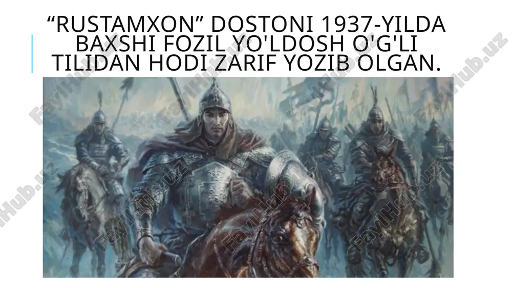 hun ular xalq dostonlari deb yuritiladi. favqulodda xususiyatlarga ega qahramonlarning boshidan o'tgan qaltis voqealar she'r va nasriy yo'lda aralash tasvirlangan yirik hajmli, muallifi noma'lum epik asar­lar xalq dostonlari deyiladi. 1. qahramonlik dostonlari. 2. jangnoma dostonlar. 3. romanik dostonlar. 4. tarixiy dostonlar. 5. kitobiy dostonlar. xalq dostonlar olimlar tomonidan quyidagi turlarga ajratilgan: sa’j nima? xalq dostonlaridagi nasriy tasvirlar ham juda o'ziga xos bo'lib, ko'pincha, saj' yo'lida, ya'ni qofiyali sochma ko'rinishida keladi. nasriy tasvirlarning bu tarzda berilishi xalq dostonlarining ifoda darajasini yuksaltirib, badiiy ta'sirchanligini orttiradi. epik qolip nima? xalq dostonlarining deyarli hammasida uchraydigan ifoda va tasvirlar folklorshunoslikda "epik qoliplar" deyiladi. ular xalq dostonlarida takrorlanib turadigan holatlar tasvirida qo'llaniladi. dostonlarning boshlanish va tugallanishi, personajlaming ko'rinishi, o'zaro munosabatlari, tulporlarga berilgan ta'riflar, safar yoki jang tasvirida epik qoliplardan foydalaniladi. misol uchun: "dam shu damdir, o'zga damni dam dema, boshing eson, davlatingni kam dema" yoki: "kokillarim eshilgandir tol-tol, har toliga bersa yetmas dunyo mol". image2.jpg audio1.wav …