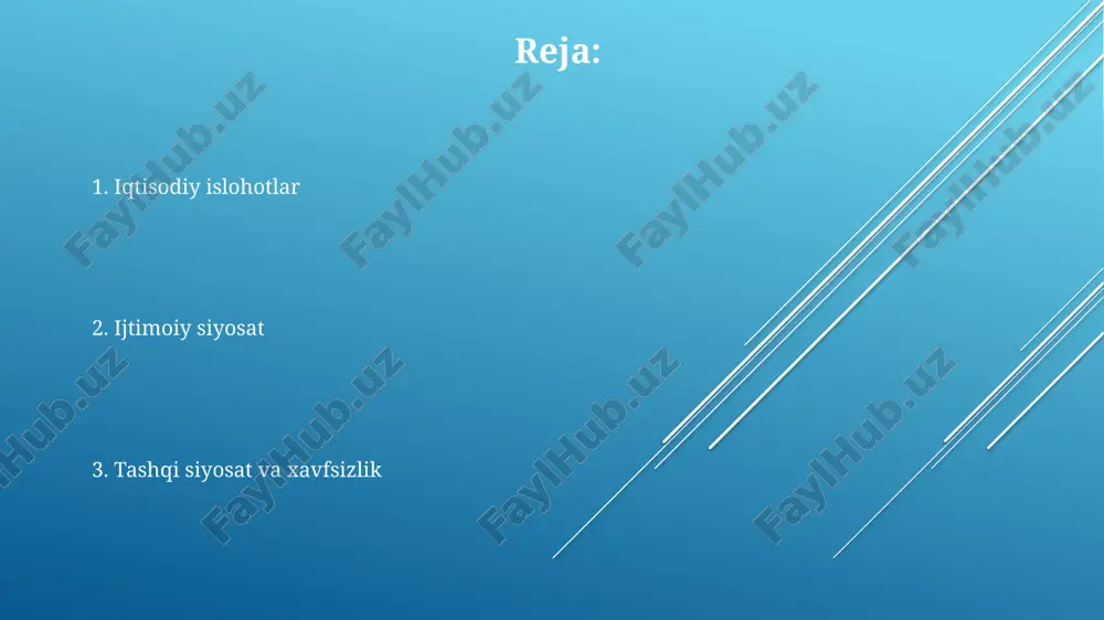 360 gradusli tizimini joriy etish zarur. korruptsiyaga qarshi kurashish doirasida sudyalar va huquqni muhofaza qilish organlari xodimlarining daromadlari va xarajatlari deklaratsiyasini oshkora qilish va elektron monitoring tizimini 100% joriy etish muhim. sud jarayonlarida raqamlashtirishni kengaytirish, elektron hujjat aylanishini va onlayn sud majlislarini 75% ga oshirish, shuningdek, sun'iy intellektga asoslangan yordamchilarni joriy etish lozim. atrof-muhitni muhofaza qilish sanoat korxonalaridan chiqadigan chiqindilarni nazorat qilishni kuchaytirish uchun yangi texnologiyalarni joriy etish va ekologik tozalik standartlarini 15% ga oshirish kerak. atrof-muhitni muhofaza qilish uchun davlat ekologik dasturlarini 10% ga oshirish, qayta tiklanadigan energiya manbalariga 20 milliard so'm investitsiya kiritish muhim. 2030 yilgacha o'zbekistonda yashil maydonlarni 25% ga ko'paytirish, daraxt ekish bo'yicha milliy kampaniyani tashkil etish va unga 5 milliard so'm ajratish zarur. milliy xavfsizlikni mustahkamlash terrorizmga qarshi kurashish doirasida, 30 dan ortiq xalqaro tashkilotlar bilan hamkorlikni kuchaytirish va ekstremistik g‘oyalarga qarshi 15 ta yangi media kampaniyalarini ishga tushirish zarur. milliy xavfsizlikni mustahkamlash uchun chegara …