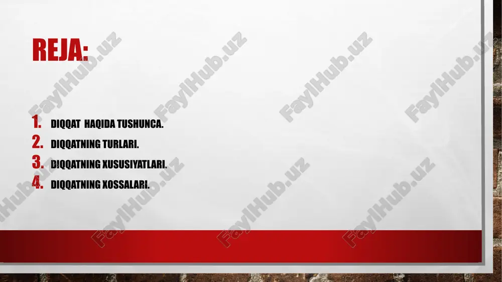 anligi. ixtiyoriy diqqat – bu ob’ektda faoliyat talablariga ko‘ra yo‘naltirilgan, ongli boshqariladigan jamlanganlik. diqqatning turlari ixtiyorsiz diqqat biz diqqatni qaratishni maqsad qilib qo`ymagan paytimizda psixik faoliyatning yo`naltirishi va to`planishi ixtiyorsiz xarakterga ega bo`lishi mumkin. bunday hollarda faoliyatning maroqliligi, qiziqarli yoki kutilmaganda favqulotdaligi bilan odamni o`z - o`ziga jalb eta oladi. odam o`ziga ta`sir qilayotgan narsalarga, hodisalarga, bajarayotgan faoliyatiga beixtiyor berilib ketadi. masalan: biror ishni bajarayotgan odam radioda yoqimli kuy yoki ashulani eshitib qolsa yoki e`lonni eshitsa u beixtiyoriy qilayotgan ishini tashlab radioga quloq soladi. diqqatning turlari biroq biz ko`zlagan maqsad va qabul qilingan qaror tufayli ma`lum bir ishni bajarish lozimligini bilar ekanmiz, bunday holda diqqatning yo`nalishi va to`planishi ixtiyoriy tabiatga ega bo`lishi mumkin. ixtiyorsiz diqqatni yuzaga keltiruvchi sabablarning ikkinchi guruhi tashqi seskantiruvchilarning odamning ichki holatiga muvofiqligi, va birinchi navbatda, uning ehtiyojlariga mos kelishi bilan bog‘liq. masalan, qorni to‘q va qorni ochiqqan odamlar ovqat to‘g‘risidagi suhbatga turlicha munosabat bildiradilar. diqqatning turlari …