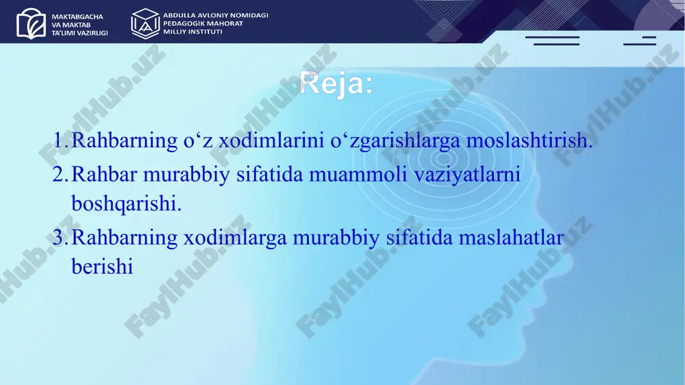 i ziddiyatlarni keltirib chiqarmoqda… siz qanday yo‘l tutgan bo‘lar edingiz? yangi kelgan o‘qituvchi sizning jamoangizga qo‘shilib keta olmadi. natijada, sizga ishdan bo‘shash haqida murojaat qildi… sizning yechimingiz dars jarayonida sinfni idora qila olmaydigan, o‘quvchilarga so‘zini o‘tkaza olmaydigan o‘qituvchingiz bilan qanday ishlaysiz? (rahbar murabbiy sifatida ) bu vaziyatni siz qanday hal qilasiz? dars jarayonida o‘quvchi o‘qituvchining darsini videoga olib ijtmoiy tarmoqqa joylagan va bu videoni izohlash jarayonida o ‘qituvchi va maktabingiz sha’niga yomon so‘zlar aytigan. (o‘qituvchi va o‘quvchi manfaati nuqtai nazaridan hal qiling) siz bu vaziyatda nima qilar edingiz? yangi kelgan o‘qituvchingiz dars o‘tish va jamoa bilan muloqot qilishda takroriy xato qilyapti. sizning murabbiy sifatidagi munosabatingiz…. siz bu vaziyatda nima qilar edingiz? bir o‘qituvchingiz har kuni ishga kechikib keladi. siz shuncha ogohlantirishingizga, tanbeh berishingizga qaramasdan bu davom etmoqda… rahbar-murabbiy sifatida xalqaro tajriba tahlili aqshda"grow model" (goal, reality, options, will) keng qo‘llaniladi. xodimlarga o‘z qarorlarini o‘zlari topishga undaladi, bu esa ularda mustaqillik …