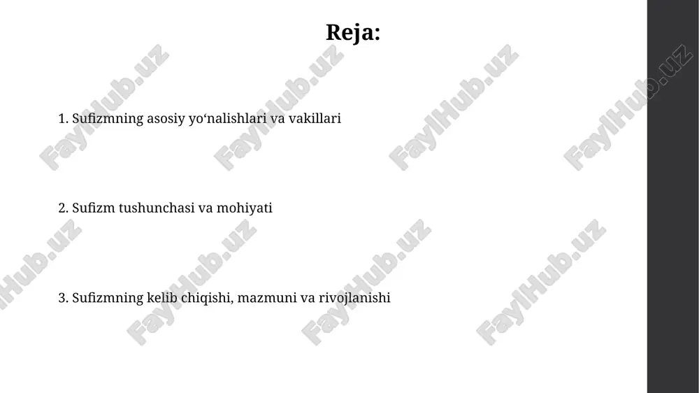 iqatlari, masalan, naqshbandiya, islomiy fiqh qoidalariga qat'iy rioya qilishni ta'kidlab, 40 dan ortiq shariat qonunlariga amal qilishni tavsiya qiladi. sufizmning dastlabki davri sufiylikning dastlabki bosqichida, tafakkur va axloq-odobga qaratilgan "zuhd" va "taqvo" kabi asosiy tamoyillar markaziy o‘rin egallagan hamda bu davrga oid 20 dan ortiq muhim shaxslarning nomlari tarixda qolgan. sufizmning ilk shakllanish davri, milodiy viii asrda, basrada va kufa kabi shaharlarda paydo bo‘lgan islomiy guruh va jamoalarning ta’siri ostida boshlangan bo‘lib, 70 dan ortiq tarixiy manbalar bu davrga tegishlidir. sufizmning adabiyoti sufizm adabiyoti 10-12-asrlar davomida g'azallar, ruboiylar, masnaviylar kabi turli she'riy shakllarda boyitilgan bo'lib, uning asosiy mavzusi insonning xudoga yaqinlashish yo'llari hisoblanadi. xorazmiy, navoiy, jomiy kabi buyuk mutafakkirlarning 30 ga yaqin asari sufiylik g'oyalari va tasavvuf adabiyotining rivojlanishiga katta hissa qo'shgan. tasavvufning asosiy yo'nalishlari tasavvufning asosiy yo'nalishlaridan biri bo'lgan "baqriyya" tariqatining 12 asrda paydo bo'lganligi va uning xalifa abu bakr siddiqning avlodlari bilan bog'liq ekanligi ma'lum. sufiylikning "chishtiyya" tariqati …