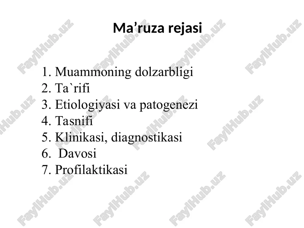 revmatizm bo’g’imlarni yalaydi, yurakni tishlaydi” deb ko’rsatganlar. keyinroq botkin tomonidan revmatizmda ko’pchilik a’zolar – buyrak, teri, asab sistemasi, o’pka zararlanishini ko’rsatgan, ya’ni revmatizm – polivisseral kasallik. j. b. bouillaud, 1796–1881 г.и.сокольский (1813-1877) o’rining stollerman tomonidan 1997 yilda taklif etilgan ta’rifiga ko’ra o’ri – bu moyilligi bo’lgan kishilarda a-guruhdagi streptokokkli faringitning asorati bo’lib, streptokokk epitoplariga autoimmun javob va inson organizmidagi teri, bo’g’im, yurak, bosh miya kabi to’qimalarining o’xshash epitoplariga kesishgan reaktivlik rivojlanishi bilan xarakterlanadi. etiologiya a guruhidagi β-gemolitik streptokokk - ri rivojlanishi bilan yakunlanadigan zararlanishning eng ko’p uchraydigan sabablaridan biri. ri rivojlanishi shartlari – burun-xalqum infeksiyasi va uning yetarlicha samarali davolanmasligi o’tkir streptokokkli infeksiya o’tkazganlarning 0,3-3% ri bilan kasallanadi ri streptokokkli infeksiya natijasida rivojlanishi gipotezasini 1935 yilda taniqli terapevt, akademik n.d. strajesko ilgari surgan: «revmatizm – bu sezuvchanligi yuqori bo’lgan organizmdagi sepsisdir. bunda immunologik reaktivlikning oshishi muhim rol o’ynaydi. agar o’tkir revmatizm rivojlanishida streptokokkli infeksiya muhim rol o’ynasa, revmatizm surunkali kechishga …