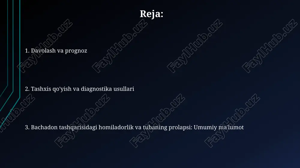 naychasining prolaps bilan birgalikdagi ektopik homiladorlikda, asosan laparoskopik yoki laparotomik usullar orqali 70% dan ortiq hollarda amalga oshiriladi. bachadon naychasi prolapsini hisobga olgan holda, jarrohlik muolajalari murakkabligi ortadi va qon ketish xavfi, taxminan 15-20% ga ko'tariladi. tasdiqlash va differentsial diagnostika diagnostika jarayonida, qorin bo'shlig'ining 10% gacha bo'lgan hollarda qon ketishi kuzatiladigan ektopik homiladorlikning tubal yorilishi xavfini aniqlash juda muhimdir; shoshilinch jarrohlik aralashuv talab etiladi. tashxis qo'yishda, bachadon naychasining prolapsasi bilan birga keladigan ektopik homiladorlikni aniqlash uchun transvaginal ultratovush tekshiruvi 90% hollarda samarali bo'ladi, shu bilan birga β-hcg darajasi dinamikasini kuzatish muhim ahamiyatga ega. jarrohlikdan keyingi davr bemorning jarrohlikdan keyingi davrida infektsiyani oldini olish uchun antibiotiklar 5-10 kun davomida buyurilishi mumkin, bu esa asoratlar xavfini sezilarli darajada kamaytiradi. jarrohlikdan keyingi 6-8 hafta ichida jismoniy faoliyatni asta-sekin tiklash tavsiya etiladi, bu davrda ogʻir yuk koʻtarishdan va jiddiy jismoniy mashqlar qilishdan saqlanish muhim. xatar omillari xatar omillarining 30%i tubal omillar bilan bog'liq bo'lib, …