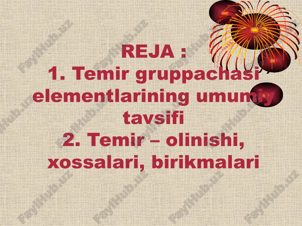 bo'lib, rangdor ionli birikmalar xosil qiladi. ularning turli komplekslari ma'lum. kompleks birikmalarda bu elementlarning koordinasion sonlari 4 va 6 ga tengdir. bu elementlarning normal elektrod potensiallarining manfiy kiymatlari ђe dan ni ga utganda kamayadi. fe, co, ni-kislorod bilan barkaror birikmalar xosil qiladi. ularning kislorod bilan xosil qilgan birikmalarining barkarorligi fe-co-ni qatorida chapdan ungga tomon bir oz kamayib boradi. fe-co-nining me(oh)2 va me(oh)3 tarkibli gidroksidlari usha metallning tuzlari eritmasiga ishqorlar va oksidlovchilar ta'siridan xosil qilinadi. fe-co-ni nitridlar, umuman unchalik barkaror emas. bulardan eng barkarori fe nitriddir. fe-co-ni ning karbidlaridan (fe3c, co3c, ni3c) fe3c, ya'ni sementit, chuyan va pulatning tarkibiy qismini tashqil qiladi. umuman bu uch metallning karbidlari metall karbidlar deyiladi. fe ning ikkita karbidi bor, biri fe2s ikkinchisi fe3s. fe2s bekaror modda, u tezda parchalanib fe3s ga aylanadi. fe-so-ni ning kuyidagi sulfidlari va fosfidlari mavjud: fes2 cos2 nis2 fe3p co3p ni3p co2s2 ni2s2 fep co3s4 ni3s4 fep2 fes cos nis fe-co-ni …