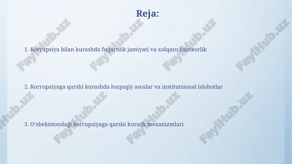 an yangi me'yorlar kiritildi. korrupsiyaga qarshi kurash boʻyicha davlat organlari korrupsiyaga qarshi kurash boʻyicha davlat xavfsizlik xizmati 2022-yilda 150 dan ortiq korrupsiya holatlarini fosh qilib, 50 million aqsh dollaridan ortiq zararni oldini oldi. korrupsiyaga qarshi kurash agentligi oʻtgan yili 500 dan ortiq korrupsiya bilan bogʻliq huquqbuzarliklarni aniqlab, davlat byudjetiga 20 milliard soʻm miqdorida mablagʻlarni qaytardi. korrupsiyaga qarshi kurashdagi axborot texnologiyalari korrupsiya xavfi yuqori bo'lgan sohalarda, masalan, davlat xaridlari yoki soliq tizimida, sun'iy intellekt va mashinani o'rganish texnologiyalari tahlil qilish va anomaliyalarni aniqlash uchun qo'llanilmoqda, bu esa 20% gacha noqonuniy harakatlarni kamaytirishga yordam berishi mumkin. o'zbekistonda korruptsiyaga qarshi kurashda 100 dan ortiq davlat tizimlarini birlashtirgan yagona elektron platformalar qo'llanilmoqda, bu esa shaffoflikni oshirish va poraxo'rlik holatlarini aniqlash imkoniyatini beradi. korrupsiya xavfini baholash va monitoring korrupsiya xavfini baholashda 2017-yildan beri davlat tashkilotlarida korrupsiyaga qarshi ichki nazorat tizimlarini joriy etish bo'yicha 5 yillik milliy strategiya amalga oshirilmoqda, bu esa xavflarni aniqlash va ularni …