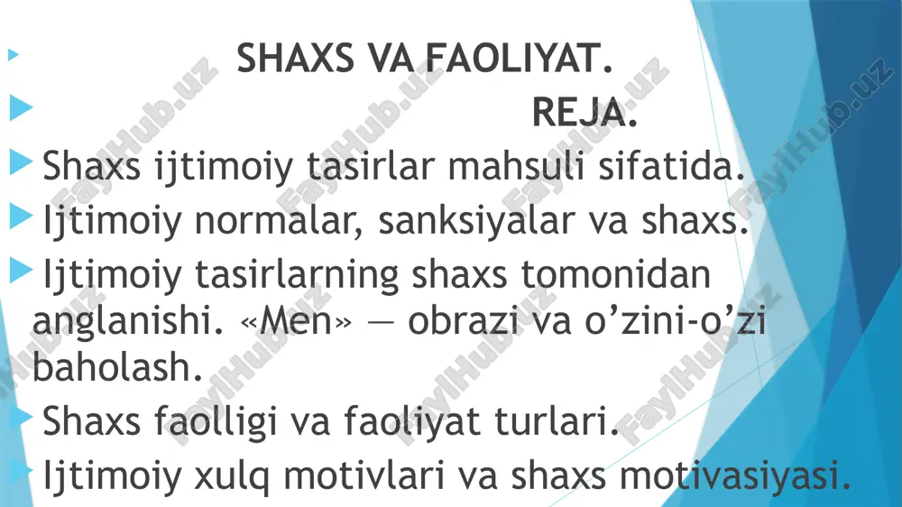 , a. navoiy, ibn sino, beruniy kabi yuzlab sharq allomalari ham bu o’zaro bog’liqlikning falsafiy va ijtimoiy sirlarini ochishga o’zlarining eng durdona asarlarini bag’ishlaganlar. barcha qarashlarga umumiy bo’lgan narsa shu bo’lganki, odamni, uning mohiyatini anglash uchun avvalo uning shu jamiyatda tutgan o’rni va mavqyeini bilish zarur. shaxsni o’rganishning birlamchi mezoni ham shundan kelib chiqqan holda, uning ijtimoiy mavqyei, ijtimoiy munosabatlar tizimidagi o’rni bilan belgilanishi kerak. lekin, shaxs bilan jamiyat o’rtasidagi o’zaro aloqalar masalasi birdaniga, bir xil yechimga kelinmagan. bu o’zaro munosabatlar asosan ikki polyar nuqtai nazardan kelib chiqadi. nativizm yo’nalishining tarafdorlari insonlardagi barcha xususiyatlarni tug’ma xarakterga ega, deb e’tirof etadilar.(lens, gruber va boshqalar). empirizm tarafdorlarining fikricha, yangi tug’ilgan bola go’yoki «top-toza paxta»(tabula rasa), unga hayot va undagi talablar o’zining qonuniyatlarini yozadi va bola ularga so’zsiz bo’ysunishga majbur. bu yo’nalishning asoschilaridan biri dj. lokk bo’lib (1632 — 1704) uning fikricha, tug’ma fikrlar yoki g’oyalar bo’lishi g. leybnis (1646—1716) lokka e’tiroz bildirib, …