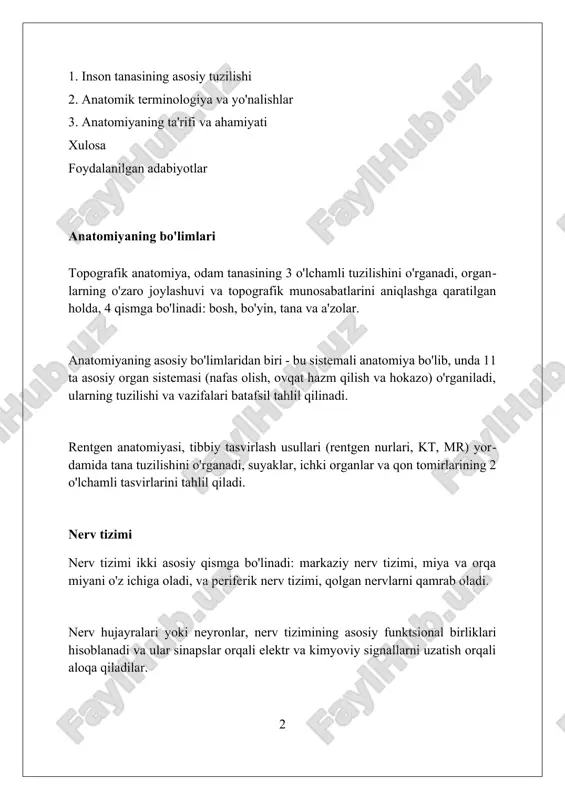laridan kelib chiqqan 1000 dan ortiq atamalarni qamrab oladi, bu esa global miqyosda tushunish va muloqotni osonlashtiradi. anatomik terminologiyada 'frontal tekislik' kabi tekisliklar mavjud bo'lib, ular tanani old va orqa qismlarga ajratadi, bu esa 3d tasavvurni rivojlantirishga yordam beradi. anatomik terminologiya, masalan, 'proksimal' va 'distal' kabi yo'nalish atamalarini o'z ichiga oladi, ular tanadagi tuzilmalarning joylashishini aniq tavsiflash uchun ishlatiladi. mushak tizimi mushak tizimi tananing harakatlanishini ta'minlaydi, 600 dan ortiq skelet mushaklarini o'z ichiga oladi, ular suyaklarga paylar orqali birikib, bo'g'imlarda harakat hosil qiladi. mushak tolalari tuzilishi va funksiyasiga ko'ra uch turga bo'linadi: skelet (ko'ndalang-yo'lli), silliq va yurak mushaklari; ularning har biri o'ziga xos xususiyatlarga ega. mushaklarning asosiy vazifasi qisqarishdir, bu aktin va miozin filamentlarining o'zaro ta'siri natijasida amalga oshiriladi, bu jarayon energiya sifatida atp molekulasidan foydalanadi. hujayra tuzilishi yadro hujayraning genetik materialini (dnk) saqlaydi va nazorat qiladi, ribosomalar ishlab chiqarish uchun javobgar bo'lgan yadrochani o'z ichiga oladi, hujayra o'sishi va …