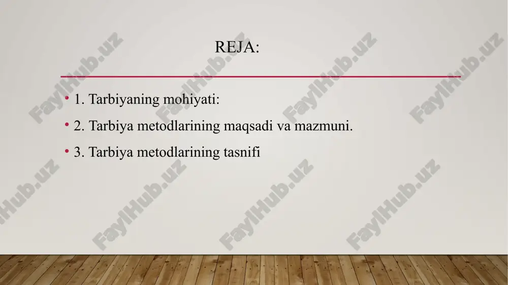 ydilar. tarbiyaning maqsadi: tarbiyaning asosiy maqsadi – shaxsning butunli rivojlanishini ta'minlashdir. bu maqsadga erishish uchun tarbiya jarayonida quyidagi jihatlar muhim: - axloqiy sifatlarni rivojlantirish: adolat, halollik, mehnatsevarlik, mehr-shafqat kabi ijtimoiy-axloqiy fazilatlarni shakllantirish. - jismoniy rivojlanish: salomatlikni saqlash va jismoniy faollikni oshirish, jismoniy va psixologik muvozanatni ta'minlash. - badiiy va estetik tarbiya: estetik didni rivojlantirish, san'at va madaniyatga muhabbatni oshirish. tarbiyaning mohiyati shundaki, u nafaqat shaxsning bilimini, balki uning ichki dunyosini, axloqiy-psixologik holatini, ma'naviy dunyosini shakllantirishga qaratilgan. tarbiya jarayonida ma'naviy-axloqiy qadriyatlarni o'rgatish va shaxsiy mas'uliyatni oshirish o'qituvchi va jamiyatning umumiy vazifasidir. tarbiya metodlarining maqsadi va mazmuni. metodning ijobiy va salbiysi bo‘lmaydi, tarbiya jarayonida ma’lum yo‘lni yuqori darajadagi samarali va samarasiz deya baholash mumkin emas. metodning samaradorligini u qo‘llanilayotgan sharoit nuqtai nazaridan baholash mumkin.tarbiya metodlarini maqsadga muvofiq tanlash bir qatoromillarga bog‘liq. 1. tarbiyaning maqsad va vazifalari. maqsad nafaqat metodlarni oqlaydi, balki ularni aniqlab beradi. maqsad qandaybo‘lsa, unga erishish metodlari unga muvofiq bo‘lishi …