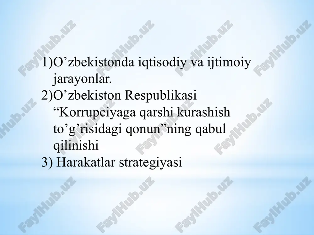 om ettirildi. davlat mulkini dastlabki hususiylashtirishni yakunlash, haqiqiy mulk egasiga aylantirish vazifalari ahamiyatli vazifalarning biri hisoblandi. xususiylashtirish natijasida ikki asosiy vazifa yechildi. 1. mulkni o’zining haqiqiy egasiga topshirish, 2. ishbilarmon ish olib borishi uchun ularga keng imkoniyatlar yaratish. o’tkazilayotgan iqtisodiy islohatlarning asosiy mazmuni shundan iborat bo’ldi. iqtisodiyotni tartibga solish bo’yicha bir qator qarorlar qabul qilindi. “o’zbekiston respublikasida mulkchilik haqida”, “o’zbekiston respublikasida ishbilarmonlik haqida”, “davlat mulkidan chiqarish va hususiylashtirish haqida”, «kichik biznes va yakka tadbirkorlikni rivojlantirishni rag’batlantirish haqida», «tovar bozorlarida monopoliya faoliyatini cheklash va raqobat haqida» bir qancha qonunlar, qarorlar, o’zbekiston respublikası prezidenti farmonlari asosida iqtisodiyot tartibga solinadi. mustaqil rivojlanish yillarida ijtimoiy sohadagi o’zgarishlarni davlat tomonidan tartibga solishning maqsadli yo’nalishi bo’yicha 2 ta bosqichni ajratib ko’rsatish mumkin: 1991-1994-yillarda mavjud ijtimoiy tizimni o’zgartirish va iqtisodiy islohotlarning borishi darajasiga qarab uni takomillashtirish amalga oshirildi. i̇jtimoiy himoya qilishning past samarali shakllari bekor qilindi, aholini ijtimoiy himoya qilish uchun harajatlar byudjeti imkoniyatlariga muvofiq amalga oshirildi …