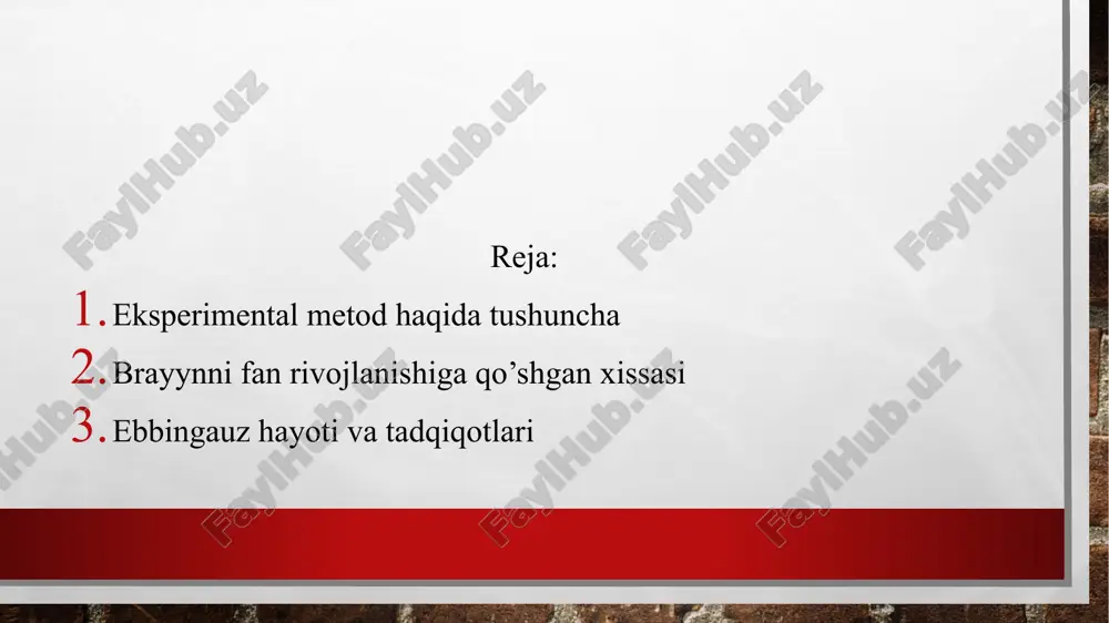 sh yaxshiroqdir. bu naqsh "jost qonuni", myuller va yost (1897) tajribasida olingan bo'lib, unga ko'ra, eski uyushma takrorlash orqali kuchayadi va yangidan tuzilganidan ko'ra yaxshiroq aktuallashadi. — kuzatish empirik tadqiqotda birlamchi fakt va bilim beradigan manba va usuldir. manba sifatida kuzatish ob'ekt xususida har tomonlama, ya'ni uning idrok qilsa bo'ladigan unsurlar va xossalariga oid axborot va faktlarni olish imkoniyatini beradi. usul sifatida kuzatish qanday funktsiyani bajaradi? buni quyidagi ta'rifdan bilish mumkin. kuzatish – bu reja asosida faol, tizimli va maqsadga muvofiq bevosita yoki asbob yordamida ob'ektning tashqi yoki ichki, o'zgaruvchan yoki barqaror xossalari, tuzilishi, miqdoriy qiymatlarini qayd etish, olingan axborotni ilmiy faktga aylantirish usulidir. bir maqsadga yo'naltirilganlik, diqqat e'tibor faqat qiziqish o'yg'otadigan hodisalarga qaratish; faollik, ya'ni tadqiqotchini qiziqtiradigan xislatlarni izlash va qayd qilish; kuzatish usuli tarkibiga kirgan bir qator metodologik talablar mavjud: - kuzatishni rejali va oldindan mo'ljallangan bo'lishi tizimli bo'lishi, ya'ni ob'ektni belgilangan rejimda izchillik bilan qo'yilgan maqsad uchun …