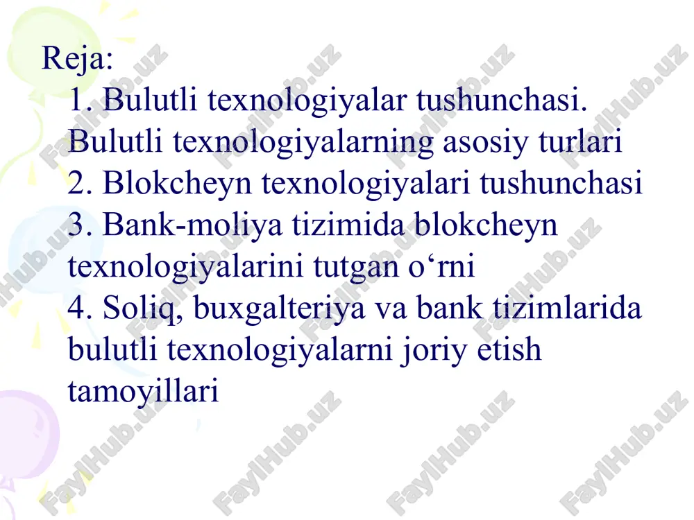 mot yetkazadi. shu sababli, texnologiya yorug'lik tezligida yangilanayotgan hozirgi dunyoda qaysi texnologiyaga o'tish kerakligini va texnologiyadan to'g'ri foydalanishni bilish juda muhimdir. "bulutli xizmatlar" sifatida ham tanilgan ushbu internet xizmatlarini uchta asosiy toifaga bo'lish mumkin: infratuzilma xizmat sifatida platforma xizmat sifatida dasturiy ta'minot xizmat sifatida bulutli xizmatlarning afzalliklari boshlash uchun, keling, mavjud plyuslarga to'xtalib o'tamiz, ular quyidagilardan iborat: ma'lumotni saqlash uchun siz qimmatbaho kompyuter va aksessuarlarni sotib olishingiz shart emas, chunki hamma narsa "bulutda" saqlanadi. kompyuterning ishlashi yaxshilanadi, chunki ofis ishlarida va boshqa sohalarda bulutli texnologiyalar masofadan turib dasturlarni boshqaradi, shuning uchun kompyuterda juda ko'p bo'sh joy qoladi. har yili texnik xizmat ko'rsatish bilan bog'liq muammolar kamayadi, chunki jismoniy serverlar soni doimiy ravishda kamayib boradi va dasturiy ta'minot doimo yangilanib turadi. bulutdagi noqulayliklar bu "bulut" va siz bilishingiz va e'tiborga olishingiz kerak bo'lgan bir qator kamchiliklarga ega: internet mavjud bo'lmaganda kirish imkoni bo'lmaydi va agar u bo'lmasa, unda faqat kompyuterga yuklab …