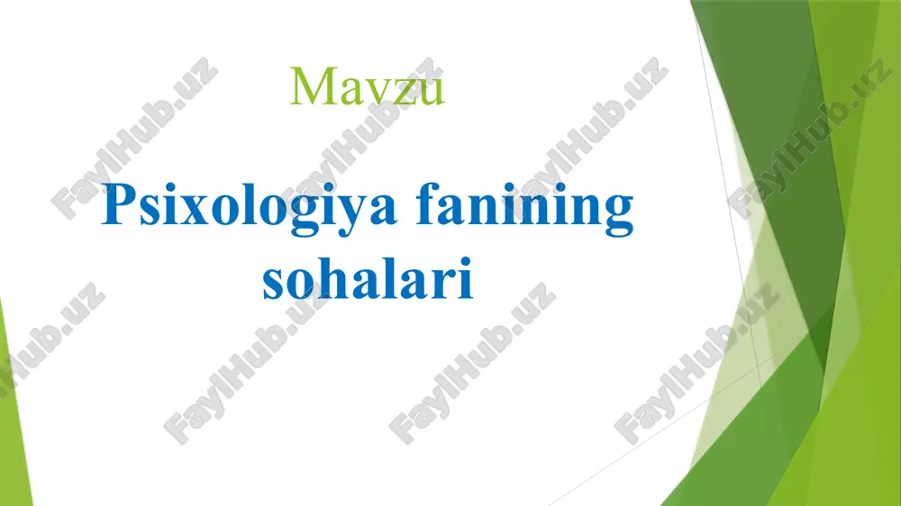 i kunda psixologiyaning fanlar tizimida yanada mustahkamlanayotganligidan dalolat beradi. psixologiyaning sohalari pedagogik psixologiya mehnat psixologiyasi umumiy psixologiya yosh davrlari psixologiyasi ijtimoiy psixologiya fizologik psixologiya tibbiyot psixologiyasi savdo psixologiyasi harbiy psixologiya yuridik psixologiya injenerlik psixologiyasi ekspirimental psixologiya umumiy psixologiya umumiy psixologiya – psixologiyaning barcha masalalarining o’ziga xos jihatlarini o’rganadigan maxsus sohasi; umumiy psixologiya – normal odamlar xarakterlarini o’rganishga bog’liq bo’lgan asosiy fundament vazifasini o’tovchi qonun – qoidalar, va prinsiplarni o’rganadi; pedagogik psixologiya pedagogik psixologiya - taʼlim va tarbiya muammolarini tadqiq qiladigan psixologiya sohasi. u shaxsning maqsadga muvofiq rivojlanishini, bilish faoliyatining va insonda ijtimoiy ijobiy sifatlarni tarbiyalashning psixologik muammolarini oʻrganadi. pedagogik psixologiyaning maqsadi — shart-sharoit va boshqa psixologik omillardan kelib chiqqan holda oʻqitishning oqilona rivojlantiruvchi taʼsirini kuchaytirish. yosh davrlari psixologiyasi yosh davrlari psixologiyasi fanining mavzu baxsi turli yoshdagi odamlarning (bolalar, o‘quvchilar, kattalar, erkaklar, ayollarning (ontogenezda) tug‘ilgandan umrining oxirigacha) psixik rivojlanish jarayonini, shaxsning shakllanishi hamda o‘zaro munosabati qonuniyatlarini o‘rganishdan iboratdir. yosh davrlari psixologiyasi …
