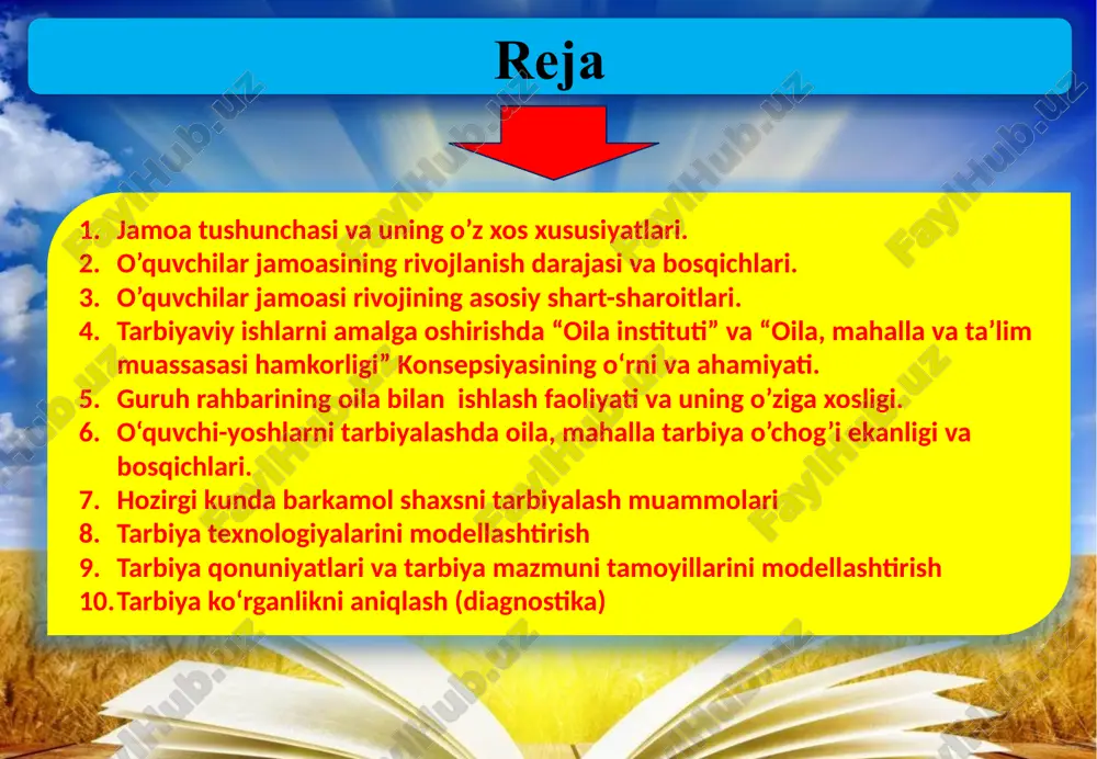 alan, ishlab chiqarish jamoasi, zavod jamoasi, xo’jalik jamoasi va h.k.). ikkkinchidan, jamoa deganda yuqori darajada uyushtirilgan guruh tushuniladi. chunonchi, tarbiyalanuvchilarning birlashmasi o’ziga xos muhim belgilariga egadir. quyida jamoa va uning xususiyatlari (belgilar) borasida so’z yuritamiz. jamoa va jamoa orqali tarbiyalash jamoa va jamoa orqali tarbiyalash tarbiya tizimida muhim ahamiyatga ega bo’lgan tamoyillardan biridir. shaxsni shakllantirishda jamoaning yetakchi ahamiyati to’g’risidagi fikrlar pedagogika fanining ilk rivojlanish davrlaridayoq bildoirilgan. jamoada uning ahzolari o’rtasidagi munosabatning alohida shakli yuzaga keladi, bu esa shaxsning jamoa bilan birgalikda rivojlanishini tahminlaydi. lekin har qanday guruhni ham jamoa deb hisoblab bo’lmaydi. jamoa bir qator belgilarga egadirki, mazkur belgilar jamoani kishilarning yetarli darajada uyushgan har qanday guruhidan ajratib turadi. jamoa ijtimoiy jamiyatning bir qismi hisoblanadi, unda ijtimoiy hayot va kishilik munosabatlarining barcha me’yorlari o’z ifodasini topadi. zero, jamoa jamiyatdagi mavjud munosabatlar tizimida namoyon bo’lar ekan, jamoa va ijtimoiy jamiyat maqsadi, intilishini o’zaro birlik, uzviylik, maqsadga muvofiqlik tashkil etadi. shu bois, …