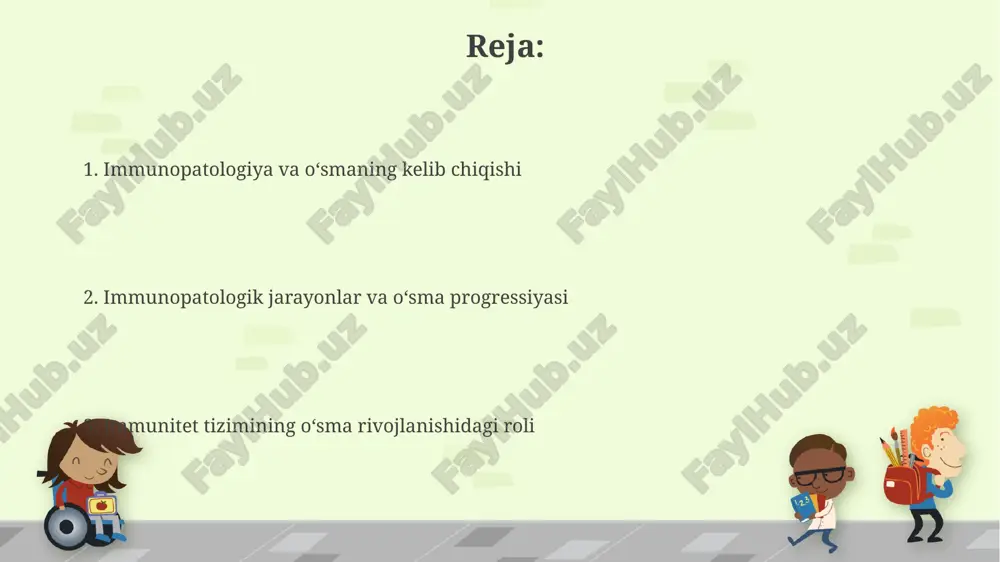 ing umr ko'rishini sezilarli darajada yaxshilaydi. o'sma hujayralarining kelib chiqishi va immun tizimi surunkali yallig'lanish jarayonlari, masalan, gepatit b va c viruslari bilan bog'liq bo'lgan jigar yallig'lanishi, o'sma hujayralarining rivojlanishiga 2-3 barobar xavfni oshiradi. t-limfotsitlarning faolligi past bo'lgan bemorlarda o'sma hujayralarining paydo bo'lish ehtimoli yuqori, bu esa immunitet nazorati mexanizmlarining buzilishini ko'rsatadi. immunoterapiya tamoyillari иммунотерапиянинг асосий принципларидан бири – t-hujayralarni faollashtirish orqali o'sma hujayralarini yo'q qilish bo'lib, bu jarayon 20% dan ortiq bemorlarda samarali natijalar beradi. car-t hujayra terapiyasi – bu bemorning o'z limfotsitlarini genetik jihatdan o'zgartirib, o'sma hujayralarini aniqlash va yo'q qilish qobiliyatini 3-5 baravar oshirish usulidir, lekin bu juda qimmatga tushadi. immunitetning o'sma rivojlanishiga ta'siri immunitet tizimining zaiflashuvi, masalan, cd4+ t-hujayralar sonining 20% dan kam bo'lishi, o'sma rivojlanishi xavfini sezilarli darajada oshiradi, chunki ularning o'smani aniqlash va yo'q qilish qobiliyati pasayadi. o'smalarning 10-20% gacha bo'lgan qismi immunitet tizimining to'g'ridan-to'g'ri hujumiga chidamli bo'lgan immunitet tekshiruv punktlarining o'zgarishi tufayli paydo …