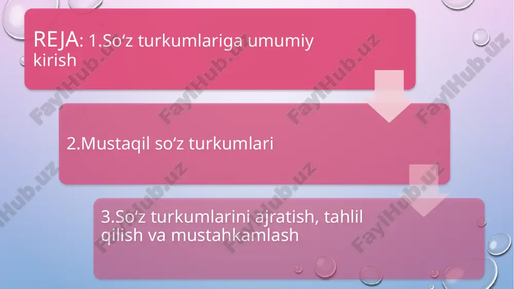 rin → shirintoy, chiroyli → chiroylilik . zamonaviy yondashuvlar 1. internet slangi sifatlari: zo‘r, kruto, top, qattiq (yaxshi ma’noda), bombana 2. qisqartmalar orqali: vip mehmon, top talaba, lux toifadagi tovar 3. vizual va brend sifatlar: 4k televizor, smartfonli, dizaynli, kreativ stilistik va hududiy xususiyatlar hududiy misollar andijoncha supurgiday toza, ofarinli buxorocha yoqimtoy, chayandek qiz poetik/fantastik mo‘jizaviy, afsonaviy gapda sifatning vazifasi sintaksik roli misollar aniqlovchi qizil gul ochildi. kesim (bog‘lovchi fe’l bilan) u aqlli edi. hol (sifat hol) u tez yurdi. son (sonlar) – nazariy, amaliy va zamonaviy tahlil i. nazariy qism son – miqdor, tartib yoki nisbiylikni bildiruvchi so‘z turkumidir. savollari: necha? nechanchi? qancha? qaysi? ii. sonning turlari turi tavsifi misollar 1.oddiy sonlar aniq miqdorni bildiradi bir, ikki, uch, to‘rt 3.yig‘indili sonlar miqdorni taxminan bildiradi bir necha, bir qancha, ba’zi 3.nisbiy sonlar nisbiy miqdorni bildiradi yarim, uchdan biri, chorak 2.tartib sonlar tartib raqamini bildiradi birinchi, ikkinchi, uchinchi 4.ko‘plik sonlar ko‘plik …