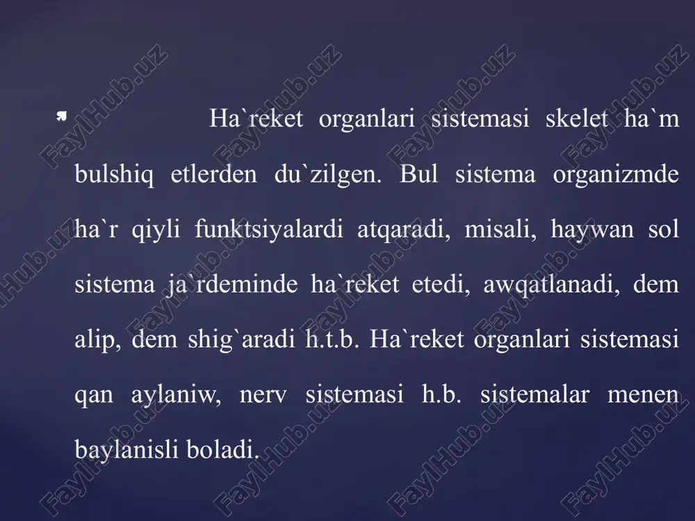 ha`m quymich su`yegi de jaqsi rawajlang`an. janbas su`yegi joqari ta`repinen dumg`oza su`yegine, qov ha`m quymich su`yekleri bolsa bir-biri menen qosilg`an. bul su`yekler to`s-san buwinin payda etiwde qatnasadi. oq skeleti – bas su`yegi, dene ha`m quyriq su`yeklerden ibarat. bul bo`limde omirtqa bag`anasi bar. bul su`yeklerden bas su`yegi quramali du`zilgen, sebebi bunda bas miy, ko`riw organlari, esitiw, ten`salmaqliq, as sin`iriw ha`m dem aliw organlarinin` baslaniw bo`limi jaylasadi. omirtqa bag`anasinda omirtqalar izbe-iz jaylasadi, bunday ta`rtip metamer jaylasiw delinedi. haywanlar denesinde organlar simmetriyaliq (bir-birine ten`) ha`m assimmetriyaliq (bir-birine ten` bolmag`an) jaylasadi. eki ta`repleme simmetriyaliq bolsa animetrik – (qarsi) jaylasiw delinedi. aldin`g`i ha`m keyingi ayaqlar su`yegi animetrik, su`yek elementleri bolsa assimetriyaliq halda jaylasadi. ayaq su`yekleri (belbuwar) ha`m erkin su`yeklerden ibarat. jelke ko`kirek omiraw ha`m karakoid su`yeklerden ibarat bolip, omiraw ha`m karakoid su`yekler tek quslarda saqlang`an, a/x haywanlarinda bolsa tek jawirin su`yegi qalg`an. jawirin su`yegi u`shmu`yesh formada bolip, qabirg`alar u`stinde jaylasqan. omiraw ha`m karakoid su`yekler su`t …