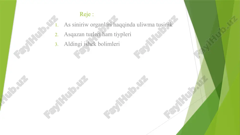 tor qarın (сетка)-reticulum domalaq bolıp, úlken qarınnıń kardial tárepine jaqın jaylasadı.tor qarın úlken qarınnan tesik jolarqalıajıralıp turadı,onıń ishki tárepinde úlken qarın hám tor qarın sayı- sulcus et pile rumino reticularis boladı qırıqqat (книжка)-omasum tor qarınnan keyin jaylasqan kamera bolıp,ol úlken jastaǵi gúyis qaytarıwshı haywanlarda shárǵa uqsas,biraq eki tárepi qisiq,mayda gúyis qaytarıwshılarda bolsa súyir formada boladı.qırıqqat tor qarın hám ultabardan biraz joqarıraqta jaylasadı. tor qarınnan qırıqqatqa ótetuǵın tesigi-ostium reticuloomasicum onıń artqı tárepiniń tómenireginde ultabarǵa ashılatuǵın tesik-ostum omasoabomasicum jaylasadı. ultabar (сычуг) –abomasum kóp kamerali asqazanniń tórtinshi bólimi bolıp, haqıyqıy asqazan dep esaplanadı. bul kameraniń silekey perdesinde júdá kóp bez boladı,olar ferment hám kislotalar islep shiǵarip,awqattı soriliwǵa tayarlaydi.ultabar almurt tárizli bolıp, kólemi jaǵinan ekinshi orinda turadı.ultabardiń úlken hám kishi buwınlari bar.onıń aldıńǵı qırıqqat tárepke baǵdarlangan jaǵi kardial,arqaǵa 12 barmaq ishek tárepke qaraǵan jagi pilorus delinedi. ultabardiń silekey perdesi sıypaq, jumsaq, aqshil qizǵish reńde maqpalǵa uqsas bolıp, cilindr tárizli epiteliya menen qaplanǵan.onda spiral tárizli …