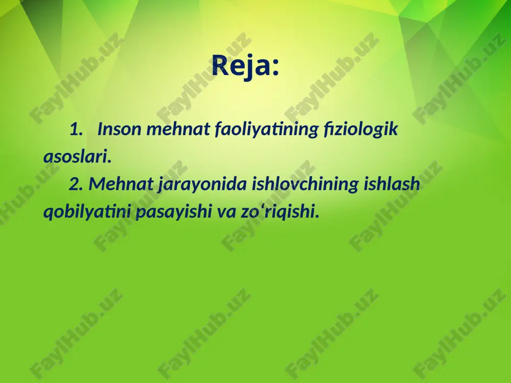 af etishni taqozo etadi. bunday funksional holat «operativ kutish» turli holatlarda ishchining ishga bo‘lgan munosabati, uning tezlik bilan ish ko‘rishi, ishga mas’uliyat bilan yondashishi va boshqa holatlarga bog‘liq. f. konveyer mehnat turi. ushbu mehnat turining e’tiborli jihati – umumiy ish jarayonining alohida ish turlariga, ketma-ketlikda ish bajarilishiga konveyer tasmasi orqali biron-bir detalning har bir ish joyiga avtomatik tarzda yetkazib berilishini amalga oshiradi. bunday mehnat shakli ishchilardan bir maromda va berilgan ish sur’atida ishlashni talab qiladi. bunda ishchi boshqaradigan ish operatsiyasiga qancha kam vaqt sarflasa, uning mehnat unumdorligi shuncha yuqori bo‘ladi. monotoniya – bu konveyer mehnat shaklidan kelib chiqqan salbiy oqibatlardan biri bo‘lib, o‘z navbatida, tez-tez toliqishga va asabiylashishga olib keladi. buning oqibatida ish jarayonida orqaga ketish kuzatiladi, har kungi asabiylashishlarning qaytarilishi oqibatida parishonxotirlik, mehnat faoliyatining sekinlashishi yuzaga kelib, oqibatda ishchi ishlash qobiliyatining pasayishiga olib keladi. g. ishlab chiqarish jarayoni (texnologiyani) boshqarish bilan bog‘liq bo‘lgan mehnat shakli. inson avtomatlashgan mehnat jarayonida …
