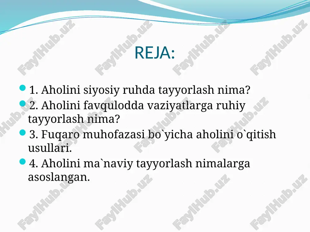 aro muhofazasining muhofazasining o o ’ ’ quv quv mod mod - - diy diy - - t t е е xnik xnik bazasini bazasini yaratish yaratish , , uni uni doimo doimo foydala foydala - - nishga nishga tayyor tayyor holda holda saqlash saqlash , , o o ’ ’ tkazilayotgan tkazilayotgan o o ’ ’ quv quv mashgulotlari mashgulotlari va va mashqlarida mashqlarida samarali samarali qo qo ’ ’ llash llash lozim lozim . .   ma'naviy ma'naviy - - ruhiy ruhiy tayyorgarlikning tayyorgarlikning shakl shakl va va usullarini usullarini mahalliy mahalliy sharoitni sharoitni hisobga hisobga olgan olgan holda holda doimo doimo takomillashtirib takomillashtirib borish borish zarur zarur . . ma'naviy ma'naviy - - ruhiy ruhiy tayyorgarlikda tayyorgarlikda k k е е tma tma - - k k е е tlik tlik tamoyili tamoyili juda juda muhim muhim o o ’ ’ rin rin tutadi tutadi : …