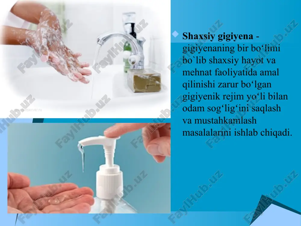 ishlab chiqarishda odam organizmining fiziologik va biologik talablariga hammadan koʻra koʻproq muvofiq keladigan gigiyena normativlarini belgilab olish maqsadida organizm bilan ishlab chiqarish muhiti oʻrtasida boʻlib turadigan oʻzaro taʼsir qonuniyatlarini ham oʻrganadi. sanoat korxonalari, turar joylar, umumiy ovqatlanish muassasalari va boshqalarda amaliy sanitariya tadbirlari, gigienik tekshirishning turli usullaridan keng foydalaniladi.