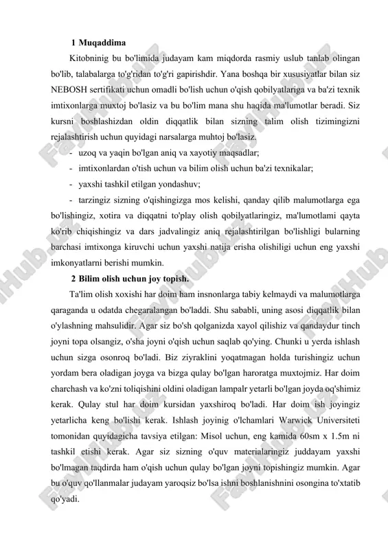 kerak. qulay stul har doim kursidan yaxshiroq bo'ladi. har doim ish joyingiz yetarlicha keng bo'lishi kerak. ishlash joyinig o'lchamlari warwick universiteti tomonidan quyidagicha tavsiya etilgan: misol uchun, eng kamida 60sm x 1.5m ni tashkil etishi kerak. agar siz sizning o'quv materialaringiz juddayam yaxshi bo'lmagan taqdirda ham o'qish uchun qulay bo'lgan joyni topishingiz mumkin. agar bu o'quv qo'llanmalar judayam yaroqsiz bo'lsa ishni boshlanishnini osongina to'xtatib qo'yadi. 3 bilim olishni rejalashtirish. bilim olishni rejalashtirish jarayon bilim olish vaqtini tashkil etishdan bolshlanadi. siz bilim olish uchun ba'zi vaqtni belgilab olishingiz kerak bo'ladi shu sababli u judayam band bolgan ish haftasidan tashqari bo'lishi kerak. siznmg o'quv vaqtmgiz rahbarmgiz tomonidan belgilangan qulay vaqtni o'z ichiga olishi muhim. biror bir malumotni chuquroq o'rganish "muhim". siz bilim olish jarayonnini uchun kerak bo'ladigan vaqtni ajratib olishingiz kerak, chunki siz ko'proq qayta qayta ko'rib chiqaningizda bu ma'lumotlar sizning xorirangizga muhirlanadi. bu esa siz imtixonga kirganizda eslashingiz uchun oson bo'lishiga …