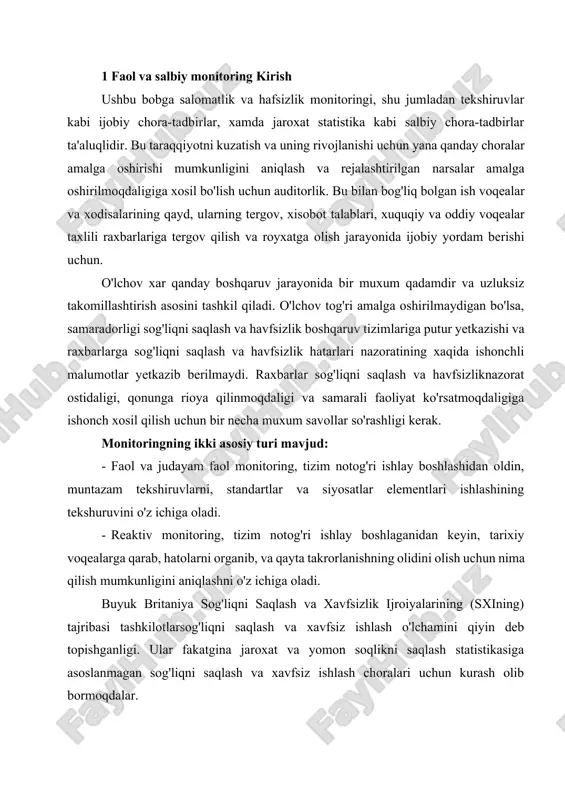 alarining (sxining) tajribasi tashkilotlarsog'liqni saqlash va xavfsiz ishlash o'lchamini qiyin deb topishganligi. ular fakatgina jaroxat va yomon soqlikni saqlash statistikasiga asoslanmagan sog'liqni saqlash va xavfsiz ishlash choralari uchun kurash olib bormoqdalar. 2 sog'liqni saqlash va xavfsiz ishlash o'lchoviga ananaviy yondashuv oliy darajadigi raxbarlar kopincha kompaniyasining ish faoliyatini o'lchash uchun, foiz foyda, yoki qayta investitsiya, yoki bozor ulushi bilan foydalanishadi. bu chora-tadbirlarning bir umumiy xususiyati, ularning odatda i tabiyatga ijobiyligi, yutug'ini korsatadi, salbiyligi esa yetishmovchiligini. oliy darajadigi raxbarlar, ularning kompaniyalarining sog'liqni saqlash va xavfsizlik ishlash faoliyatini qanday o'lchovlari xaqida talab qilinganlarida, ular faqat avariya yoki jaroxat statistikalarini aytib o'tishadi. tashkilotning umumiy ish ishlashi ijobiy chora-tadbirlar bolsa-da, sog'liqni saqlash va xavfsizligi uchun qobiliyatlari juda tez-tez pastga, salbiy o'lchovgv, tushib i bormoqda. sog'liqni saqlash va havfsizlik raxbarlar o'lchaydigan boshqa soxalardan farq kiladi, chunki ish faoliyatining yaxshilanishi asosan bu o'lchovlardan kelib chiqmaydi (jaroxat yoki kasal sog'liqni saqlash). yillar davomida saqlanib kevotgan kam jaroxat yoki …
