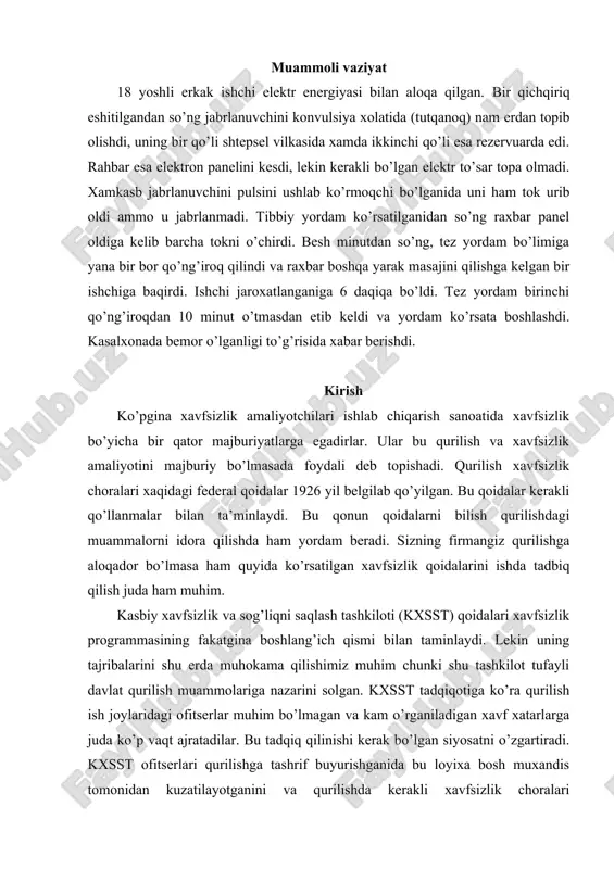 a nazarini solgan. kxsst tadqiqotiga ko’ra qurilish ish joylaridagi ofitserlar muhim bo’lmagan va kam o’rganiladigan xavf xatarlarga juda ko’p vaqt ajratadilar. bu tadqiq qilinishi kerak bo’lgan siyosatni o’zgartiradi. kxsst ofitserlari qurilishga tashrif buyurishganida bu loyixa bosh muxandis tomonidan kuzatilayotganini va qurilishda kerakli xavfsizlik choralari ko’rilganligiga va sog’liqni saqlash dasturiga axamiyat berishadi. kxsst yo’riqnomasida co2 ishlatilishi qanchalik to’g’riligini aniqlashadi. ofitserlar shu ish bilan shug’ullanayotgan inson bu ishga qay darajada to’g’ri kelishini aniqlaydi. aks xolda, ish beruvchi asosiy tekshiruvni kutishi mumkin. co tomonidan xavfsizlik va sog’liqni saqlash dasturi malakasi aniqlanadi, uning darajasi, rejasi har tomonlama zarur bo’lsa qo’rib chiqiladi, sarf (tayinlangan vakolatli shaxs bor yoki yo’qligini) ekanini alohida va qanday qilib rejasi standartlari tomonidan amalga oshirilayotgani tekshirilishi majburiy. rejaning amalga oshirilishini boshqarish siyosati va tadbir, xodim jalb etish va tayyorlash o’z ichiga oladi. tekshirish davomida yo’naltirilgan taftish to’rtta etakchi xavf xatarni va kuzatilgan boshqa har qanday jiddiy xavflarni tekshiradi. to’rtta etakchi xavflar …