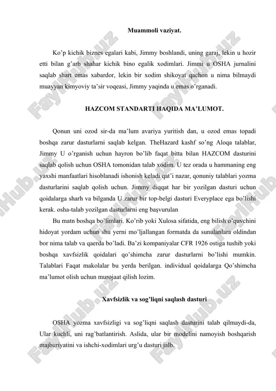 etish va nazorat qilish uchun resurslar. samarali dasturida, boshqaruv ishchilar xavfsizligini bo’yicha va tashkilotning va asosiy qiymati sifatida sog’liqni uning amal uchun boricha kuch bilan xavfsizlik va sog’liqni saqlash uchun majburiyat boshqa tashkiliy maqsadlari. · har qanday kompleks xavfsizlik va sog’liqni saqlash dasturining birinchi qismlari yuqori boshqaruvi va ko’rinadigan qo’llab-quvvatlash yozma siyosati bo’lishi kerak to’liq xavfsizlik va sog’liqni saqlash dasturi uchun. yozilgan siyosati dasturning toshidir. javobgarlik tayinlanadi va dasturining barcha jihatlari bo’yicha bildirgan va rahbarlari o’tkaziladi xavfsizlik bajarish uchun javobgar. management o’zi ko’rinib qiladi va vaqti dasturi har bir bosqichida qo’llab-quvvatlovchi birinchi xabar va xodimi qo’llab-quvvatlash armiya safida ochilish va dasturi davom etayotgan amaliyot. management silsilasini barcha xavfsizlik qoidalar itoat jihatidan misol. u shuningdek, xavfsizlik uchrashuvlar, g’oliblarini taqdirlash marosimlari bir vakili sovg’a bor, va xavfsizlik faoliyatini tanlab oldi. management tishlarini qo’yadi va rahbarlari majbur bo’lgan magistral har qanday dasturda, shunday bo’lishi uni rivojlantirish va foydalanishga barcha bosqichlarida mavjud. · xodim …