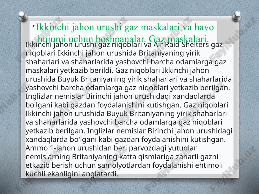 r, noqulay va har qanday vaqt davomida kiyinish noqulay edi. ichkarida ular juda issiq va terlashdi va ko'p o'tmay tumanli oynadan ko'rish qiyin edi. odamlar doimo o'zlari bilan gaz niqoblarini olib yurishlari kerak edi. 10 ta gazniqoblari protizoyniklar og'ir, noqulay va har qanday vaqt davomida kiyinish uchun noqulay edi. ichkarida ular juda issiq va terlashdi va ko'p o'tmay tumanli oynadan ko'rish qiyin edi. odamlar doimo o'zlari bilan gaz niqoblarini olib yurishlari kerak edi. gazli niqoblar hatto chaqaloqlarga ham niqoblar o'rnatilishi kerak edi. gazli niqoblar hatto chaqaloqlarga ham niqoblar o'rnatilishi kerak edi. buning uchun ular kiyish uchun noqulay kostyumlar bilan ta'minlangan. gazli niqoblar hatto chaqaloqlarga ham niqoblar o'rnatilishi kerak edi. buning uchun ular kiyish uchun noqulay kostyumlar bilan ta'minlangan. tasavvur qiling-a, yig'layotgan chaqaloqni qisqa vaqt ichida ushbu kostyumlardan biriga qo'yishga harakat qiling! gaz niqoblari oxir-oqibat natsistlar minglab yirik, halokatli bombalarni tashladilar. gaz niqoblari oxir-oqibat natsistlar minglab yirik, halokatli bombalarni tashladilar. ammo …